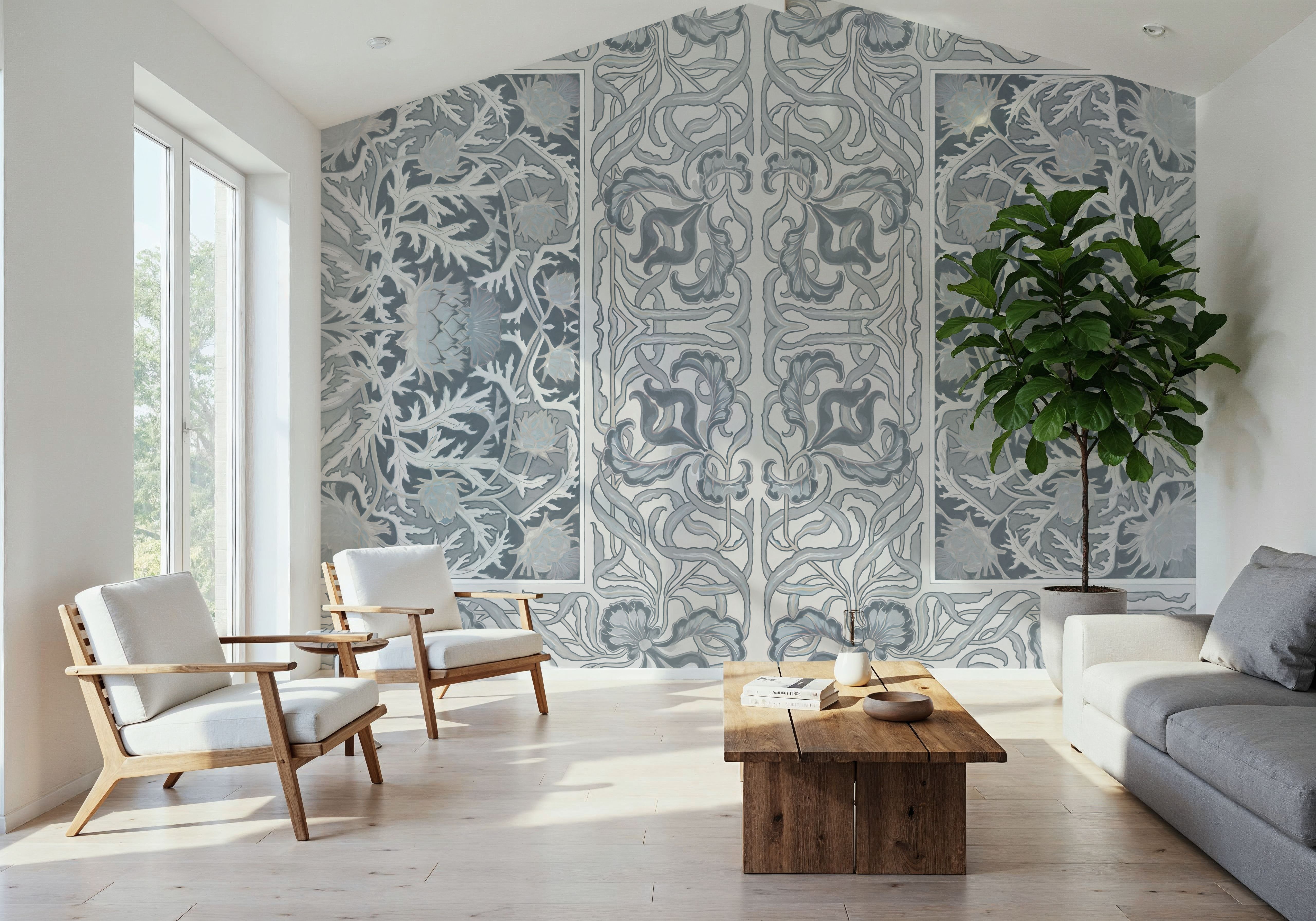 Iris & Thistle Ornament, Dove, Papel pintado