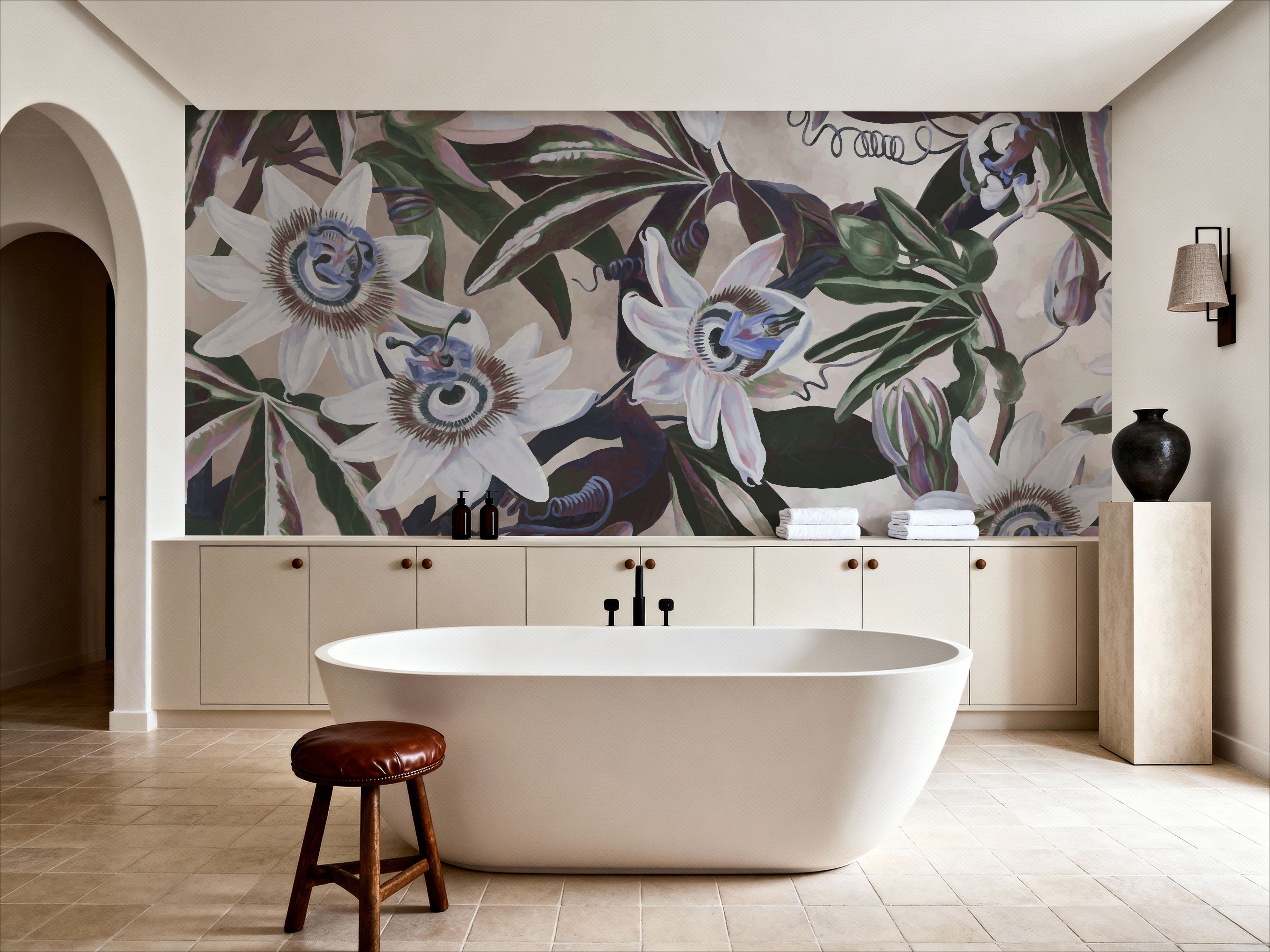 White Passiflora Beige Blue