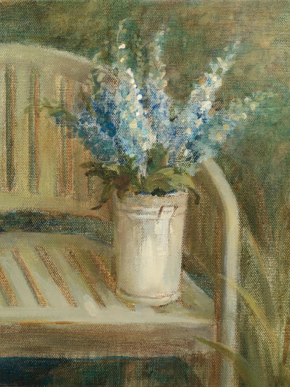 Larkspur Bouquet on Bench
