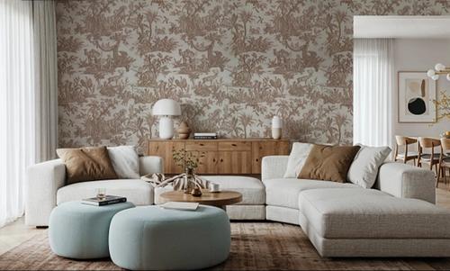 Patinated Linen Toile de Jouy, Terracotta