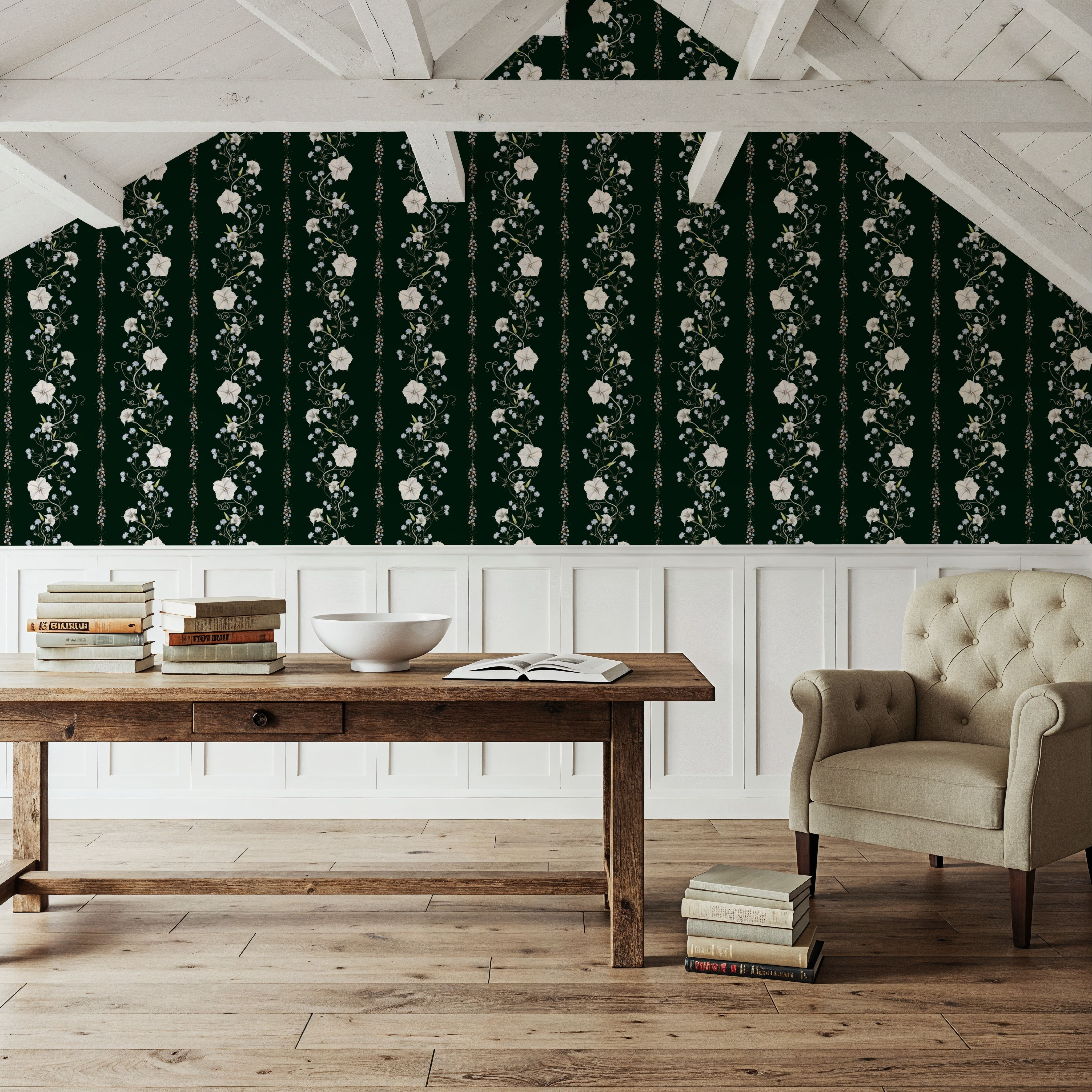 Trailing Flower Stripe, Dark Green