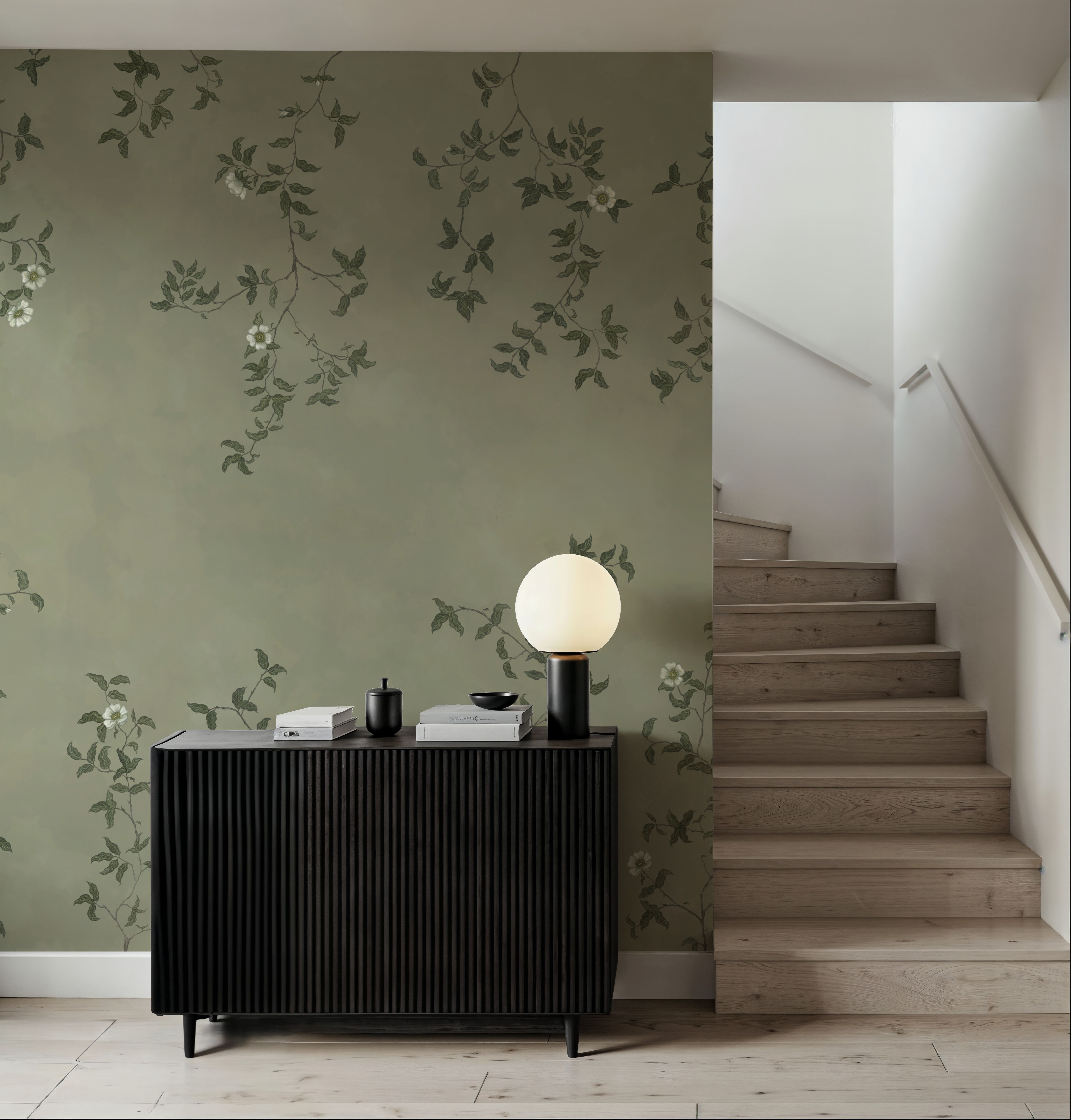 Rambling Rose, Ivory on Jade
