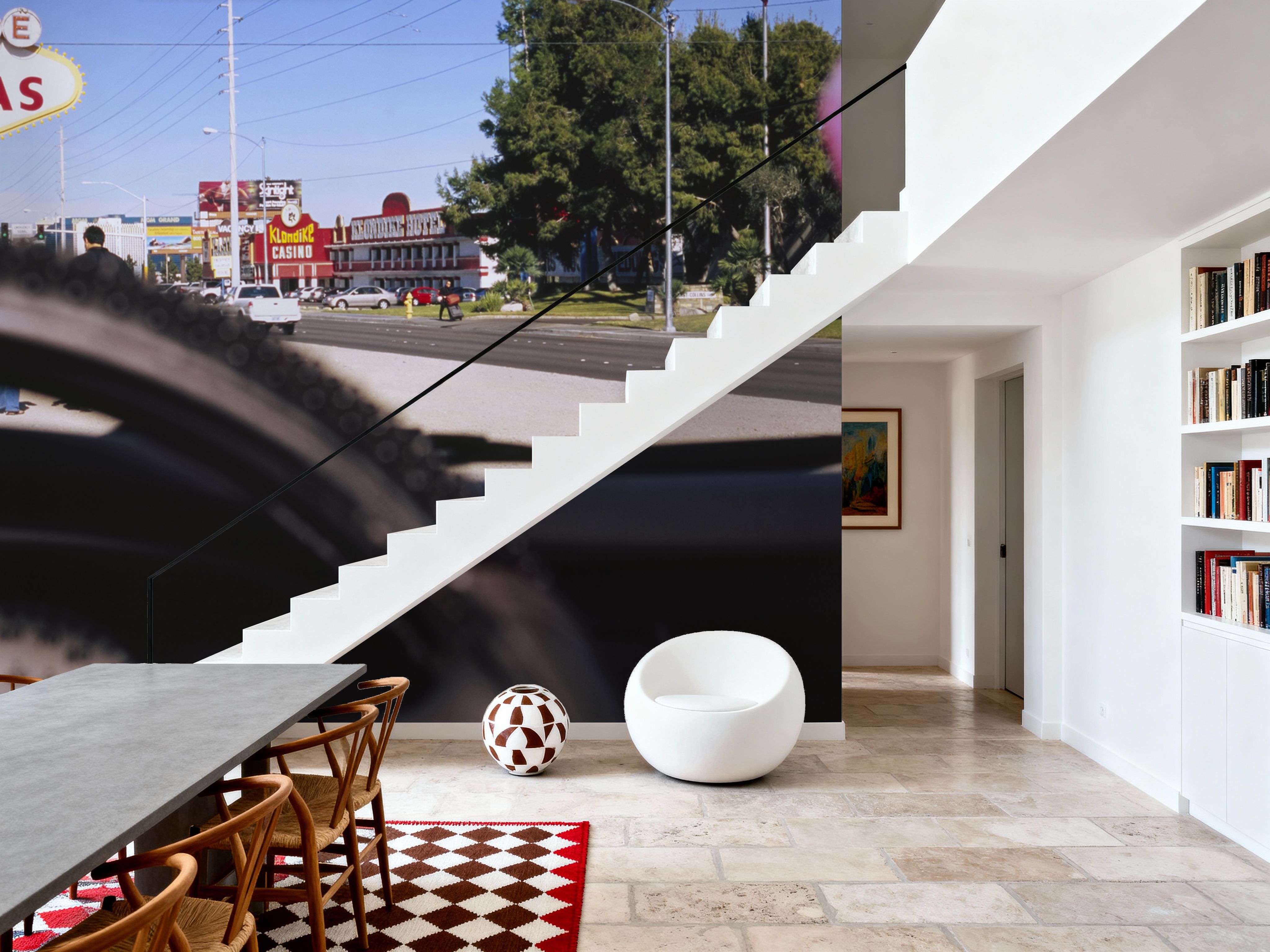 Wall Mural - Vegas Welcome Dashboard - Street Travel & Landmarks mural wallpaper - Blue - Hallway staircases - Wallism US