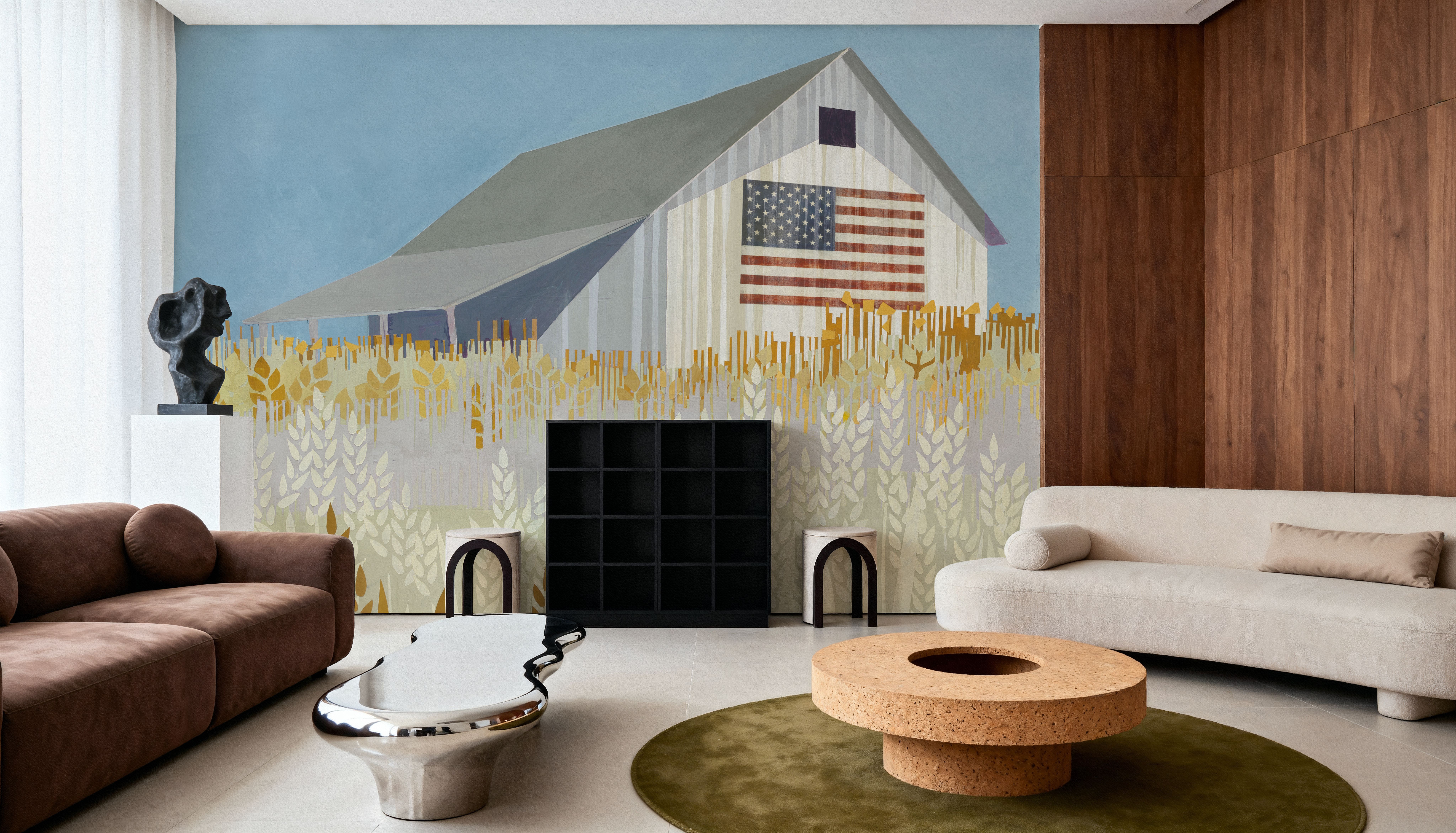 Wheat Fields Barn with Flag, Papier peint