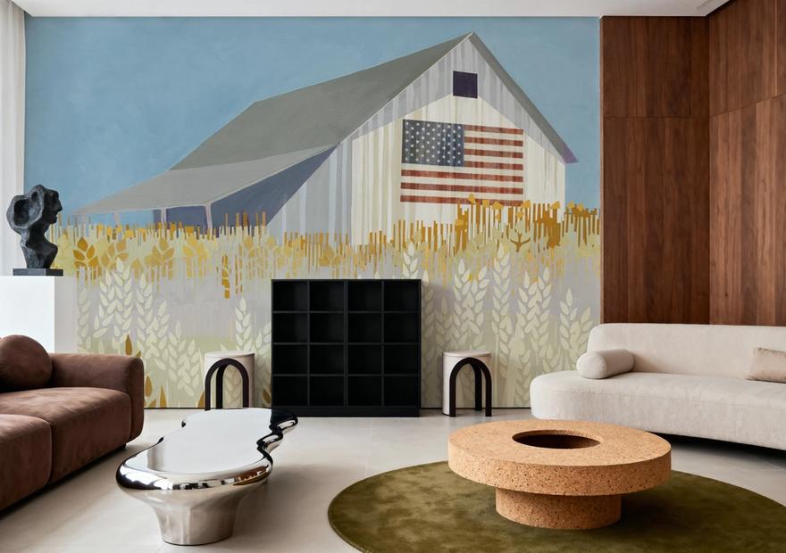 Wheat Fields Barn with Flag