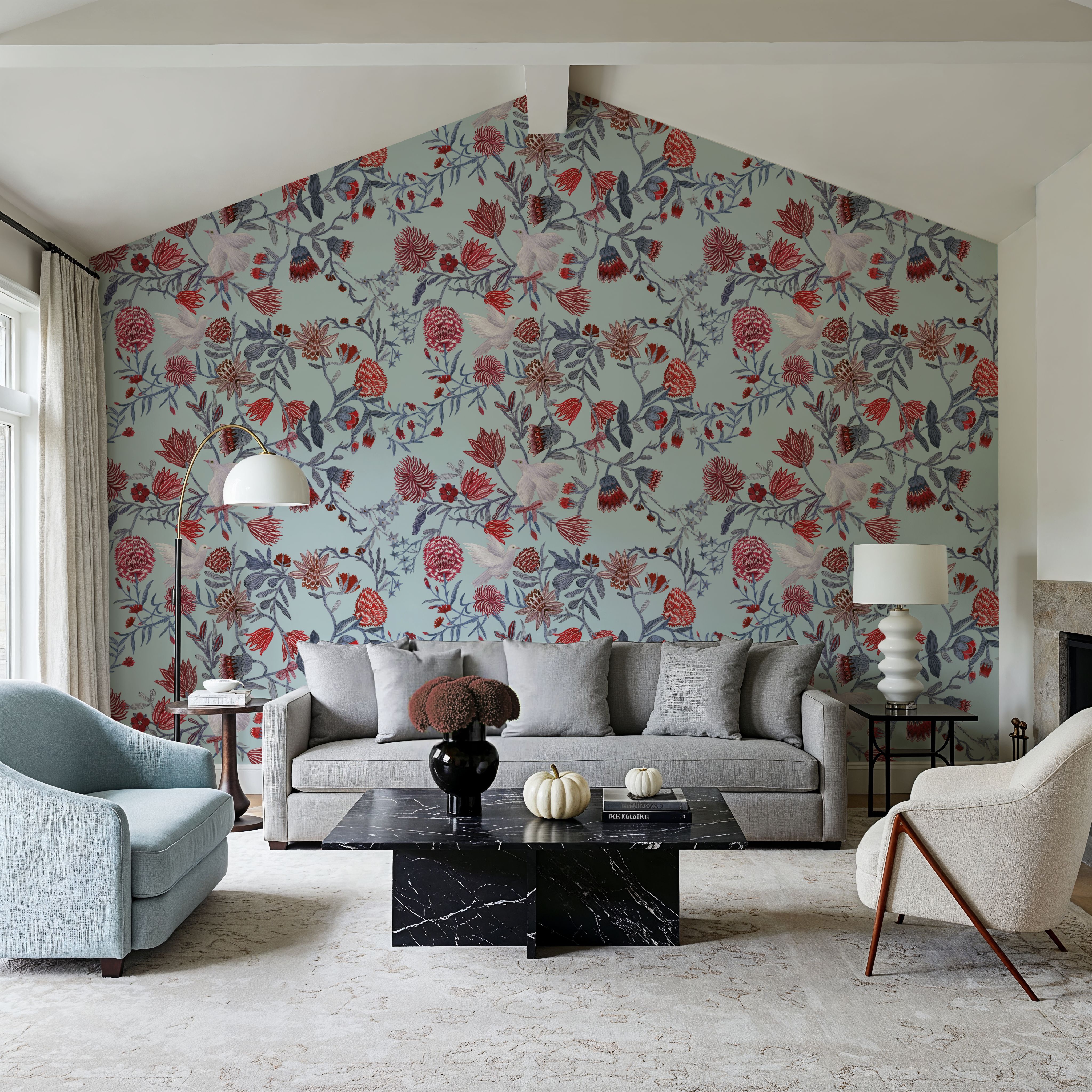 Miracle Blossoms and Birds, Red