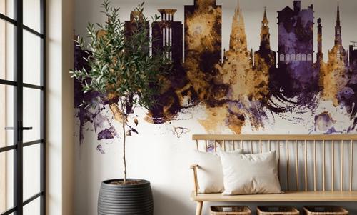 Charleston South Carolina Skyline Purple & Gold