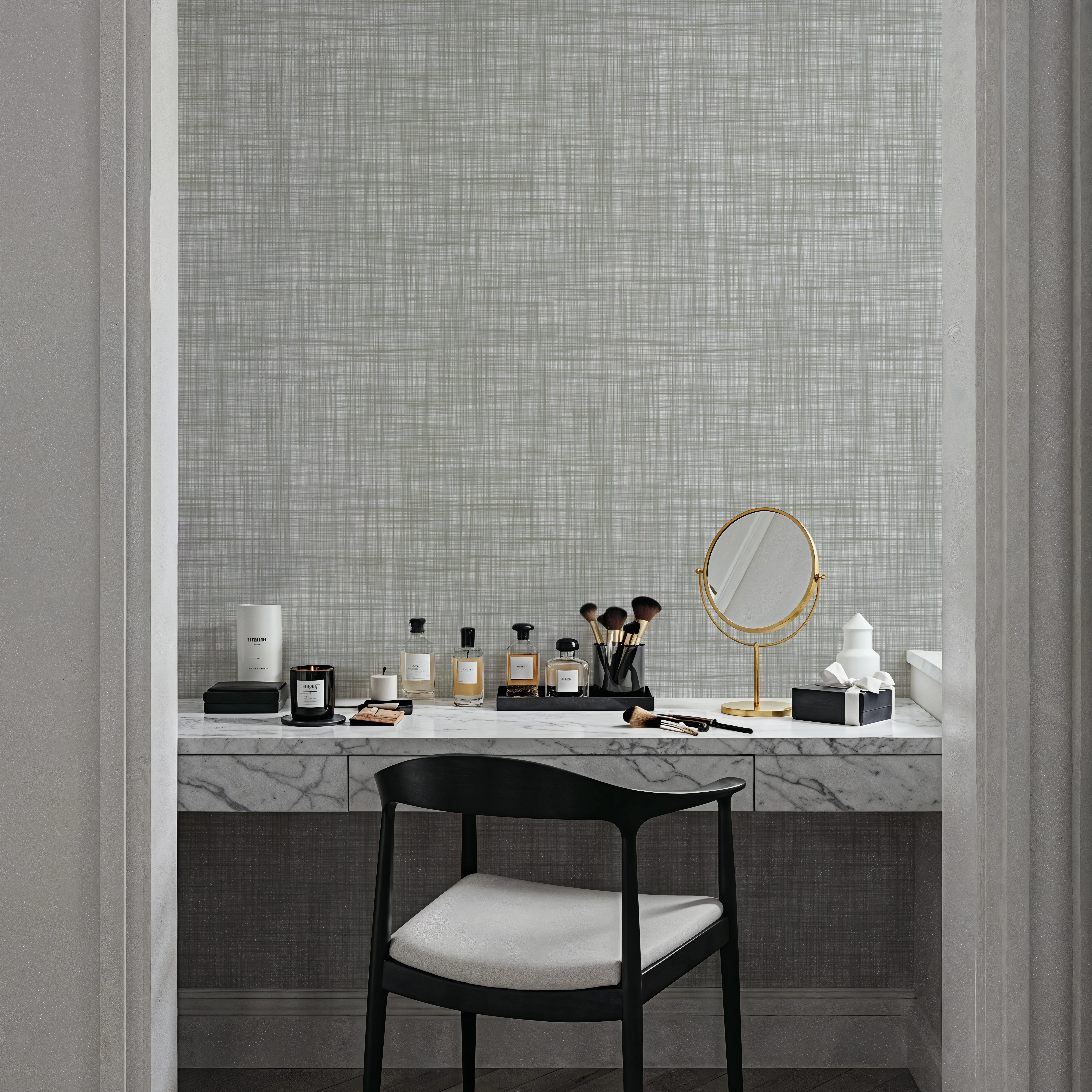 Wallpaper - Mottled Linen Effect, Artichoke - Lines - Gray - Living room - Wallism UK - Peel & Stick or Paste-the-Wall