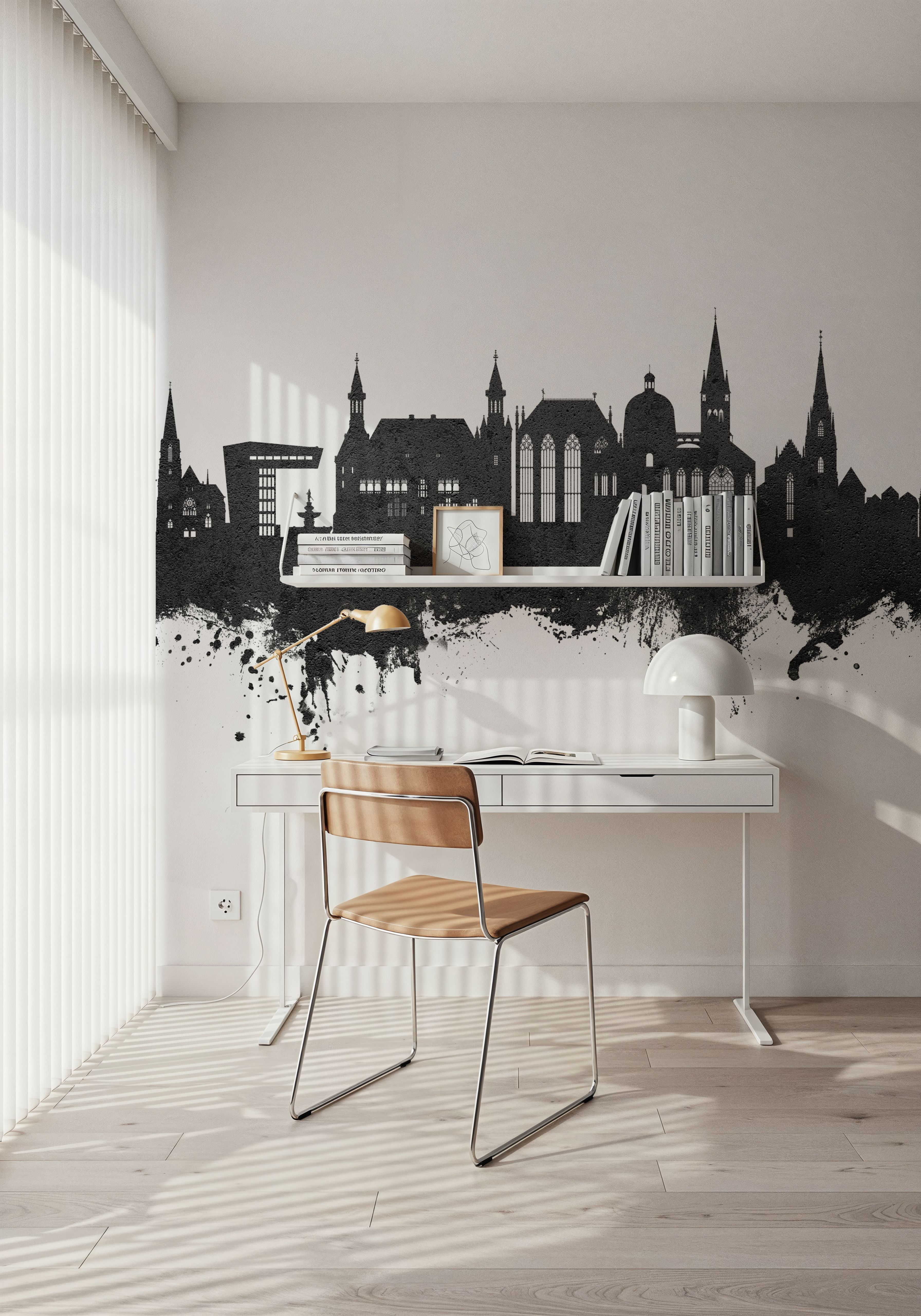 Aachen Germany Skyline Black & White