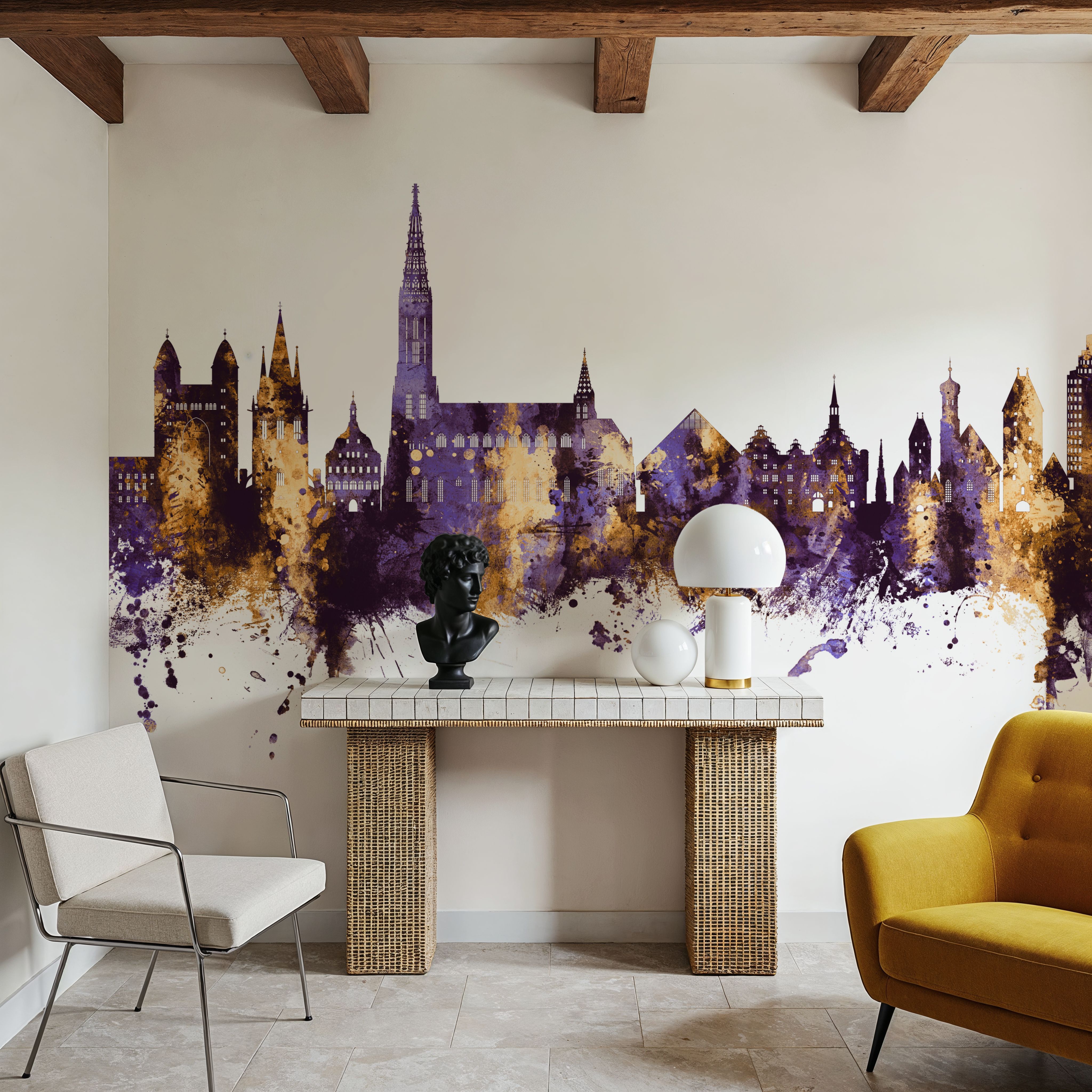 Ulm Germany Skyline Purple & Gold