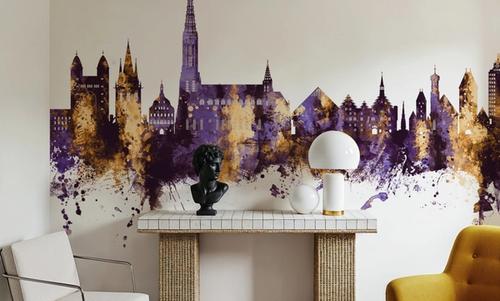 Ulm Germany Skyline Purple & Gold