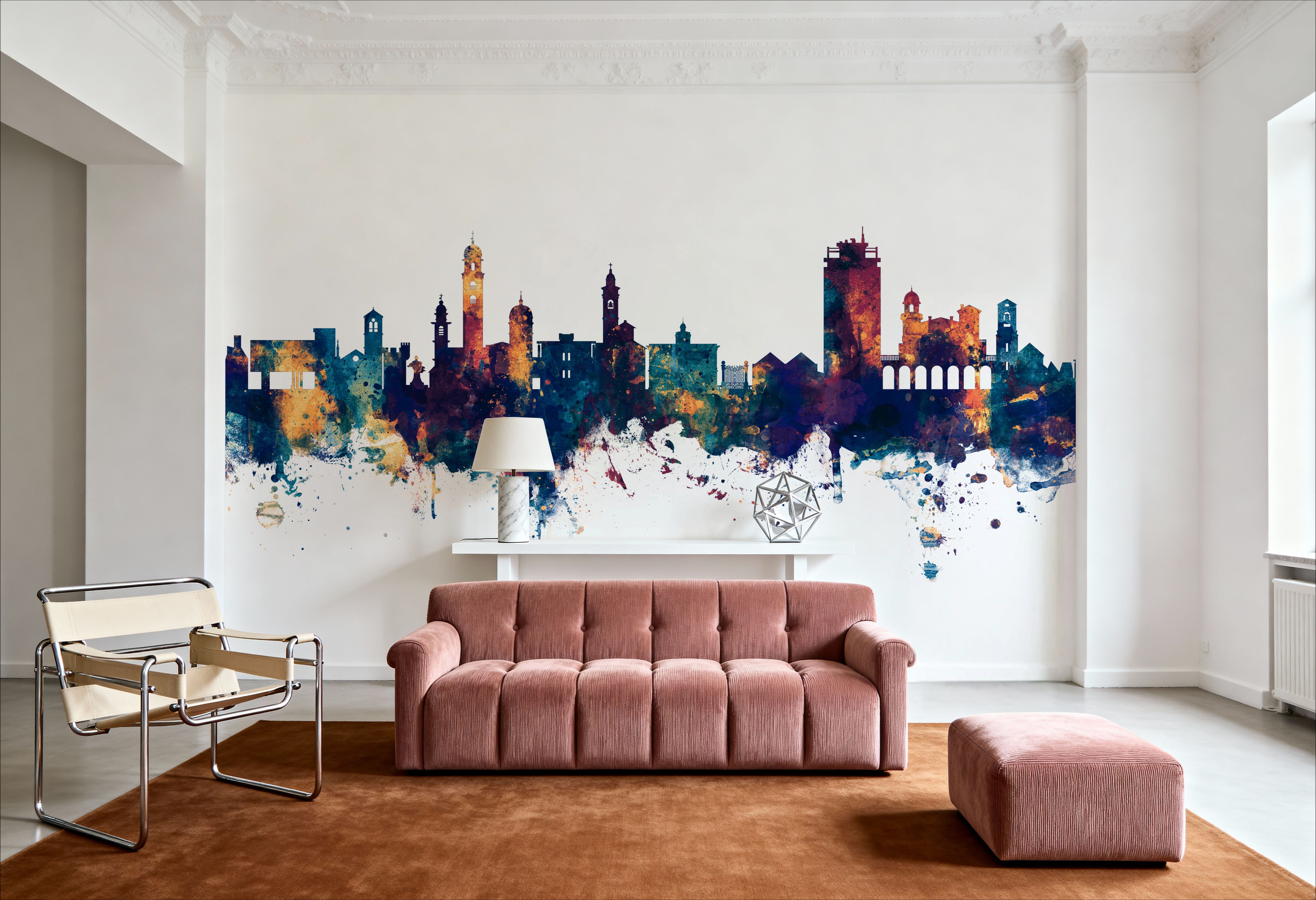 Lugano Switzerland Skyline Blue & Bronze, Carte da parati