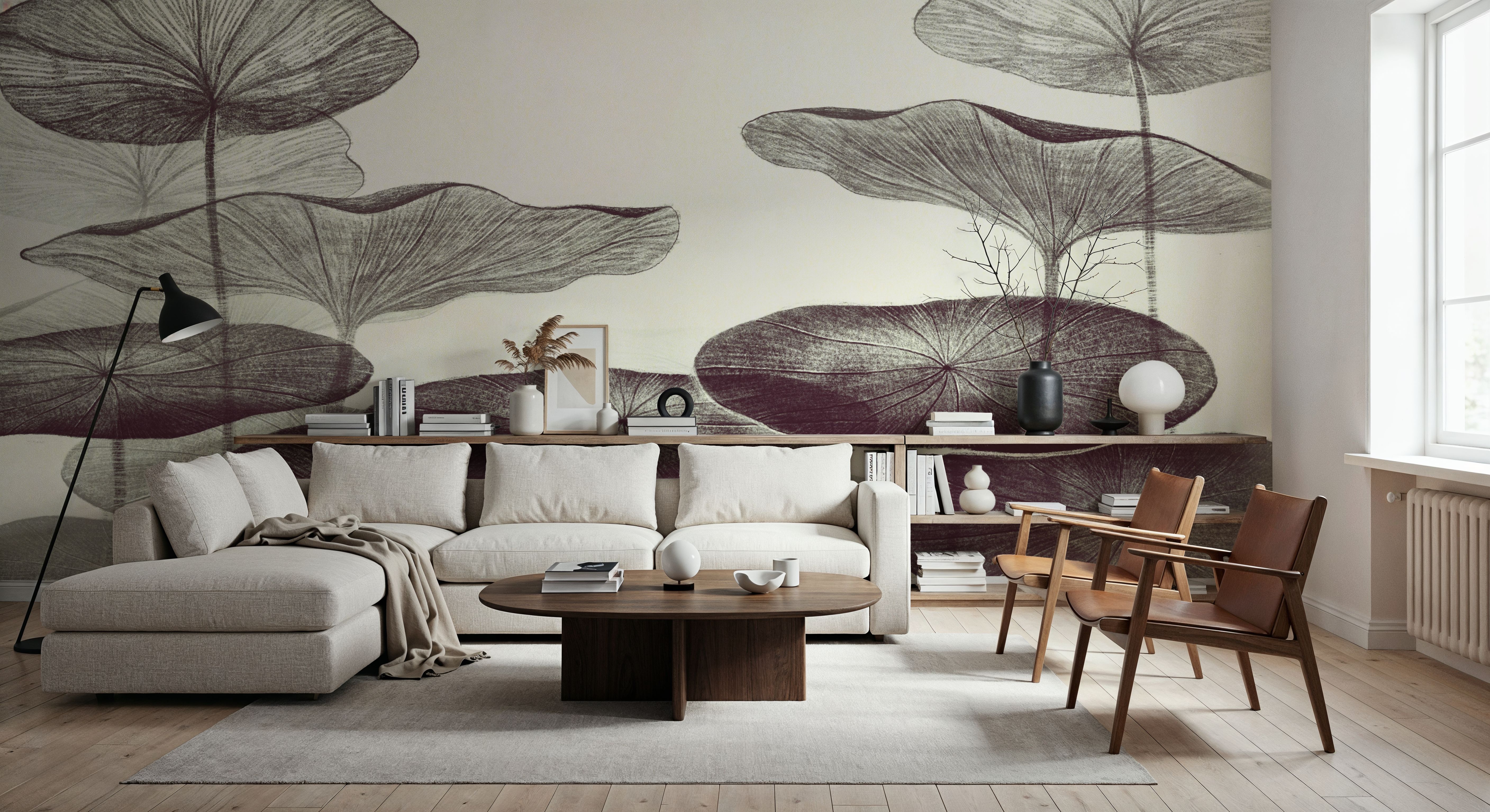 Subtle Water Lily Drawing, Graphite, Wallpaper