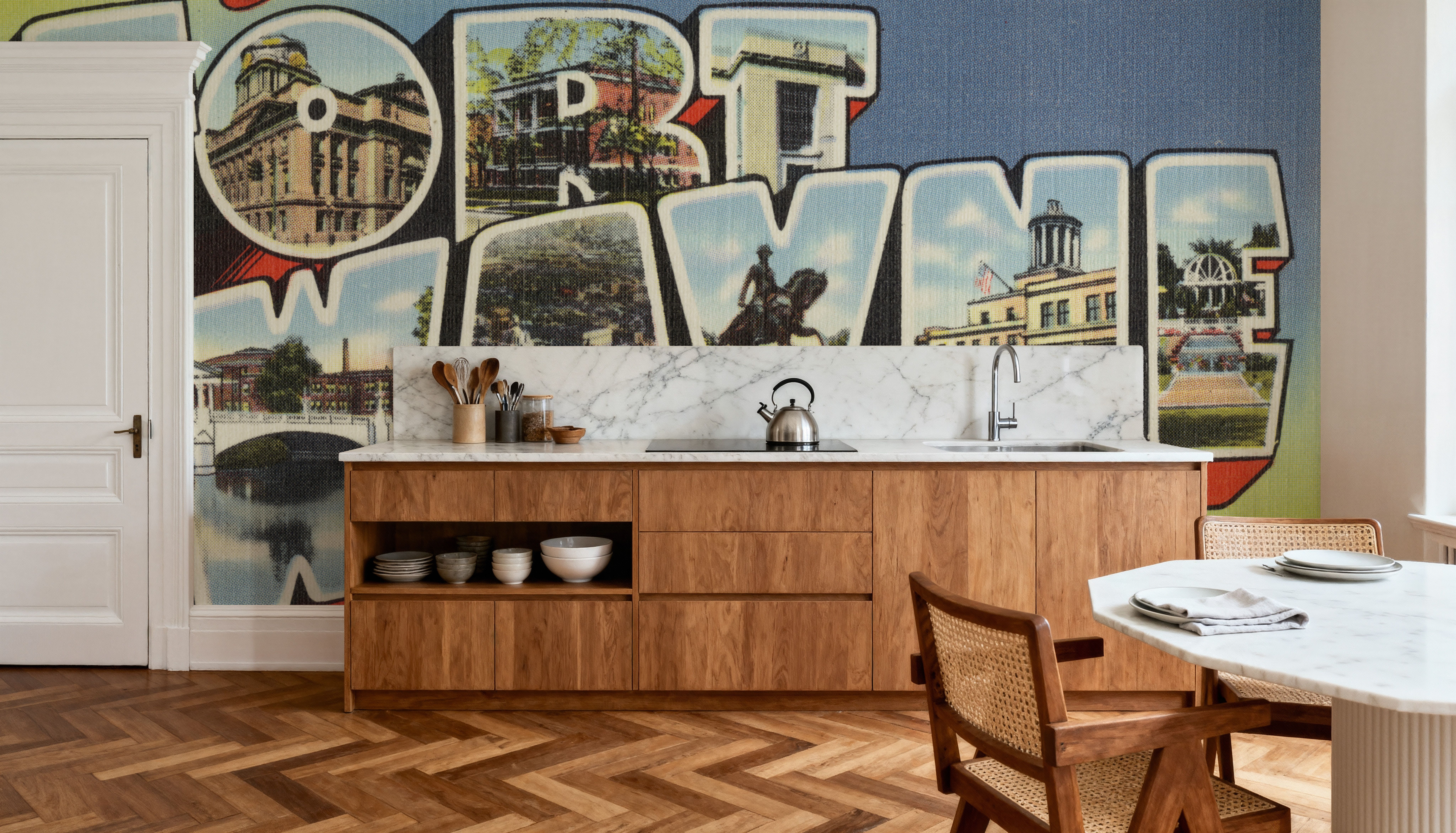 Greetings from Fort Wayne - Screenprint Postcard, Papel pintado