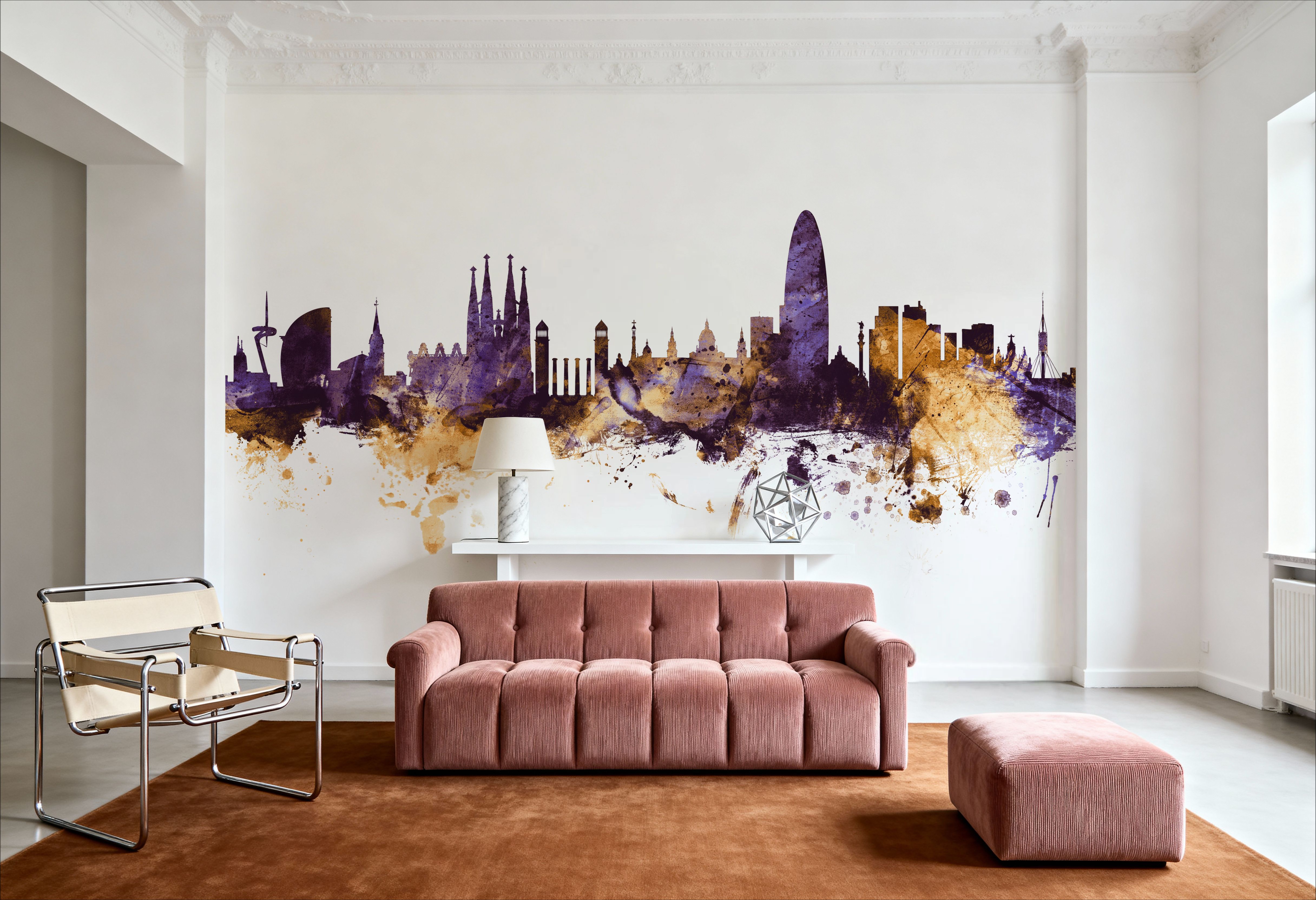 Barcelona Skyline Purple & Gold