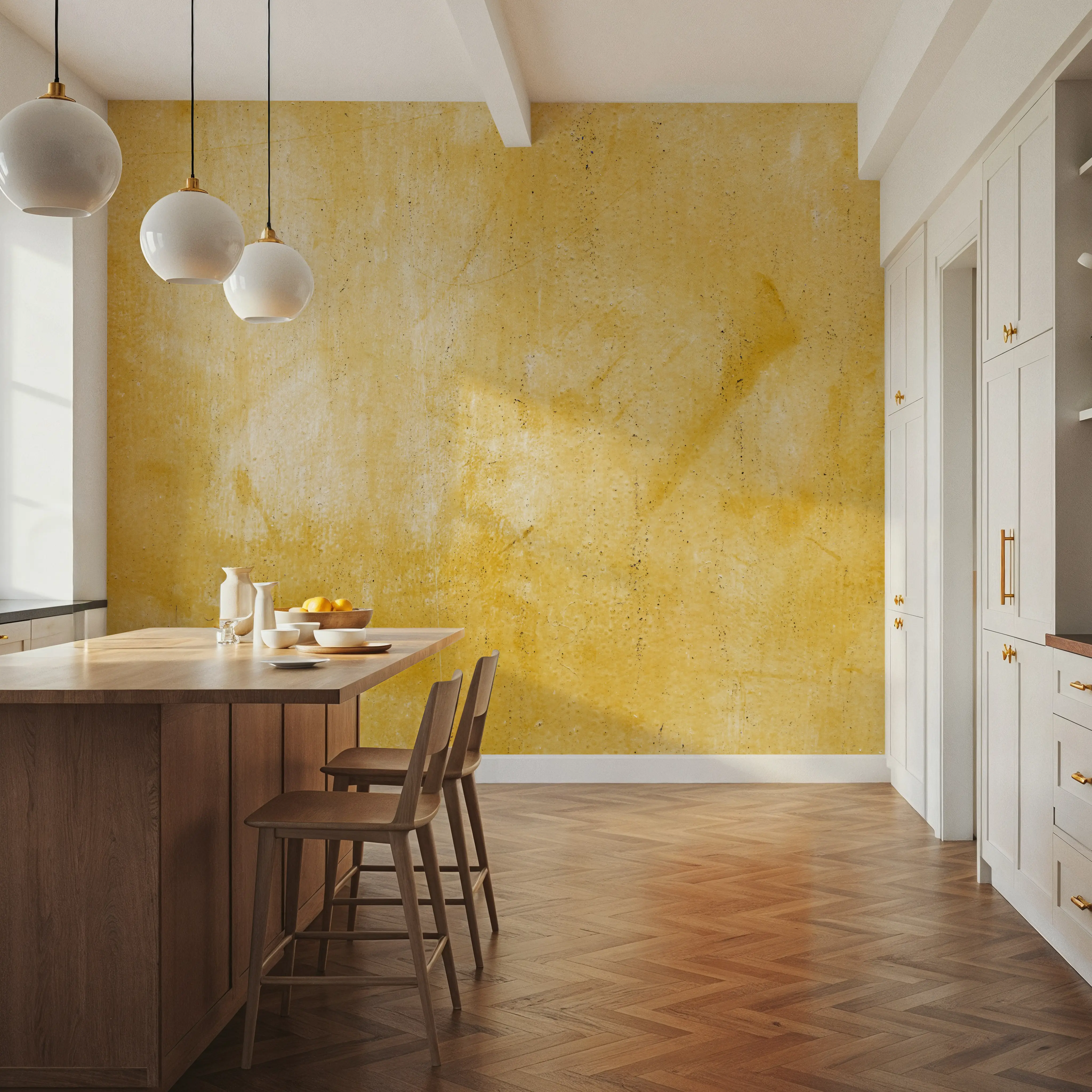 Wall Mural - Washed Yellow - Abstract Plaster & Stucco mural wallpaper - Yellow - Living room - Wallism UK - Peel & Stick or Paste-the-Wall