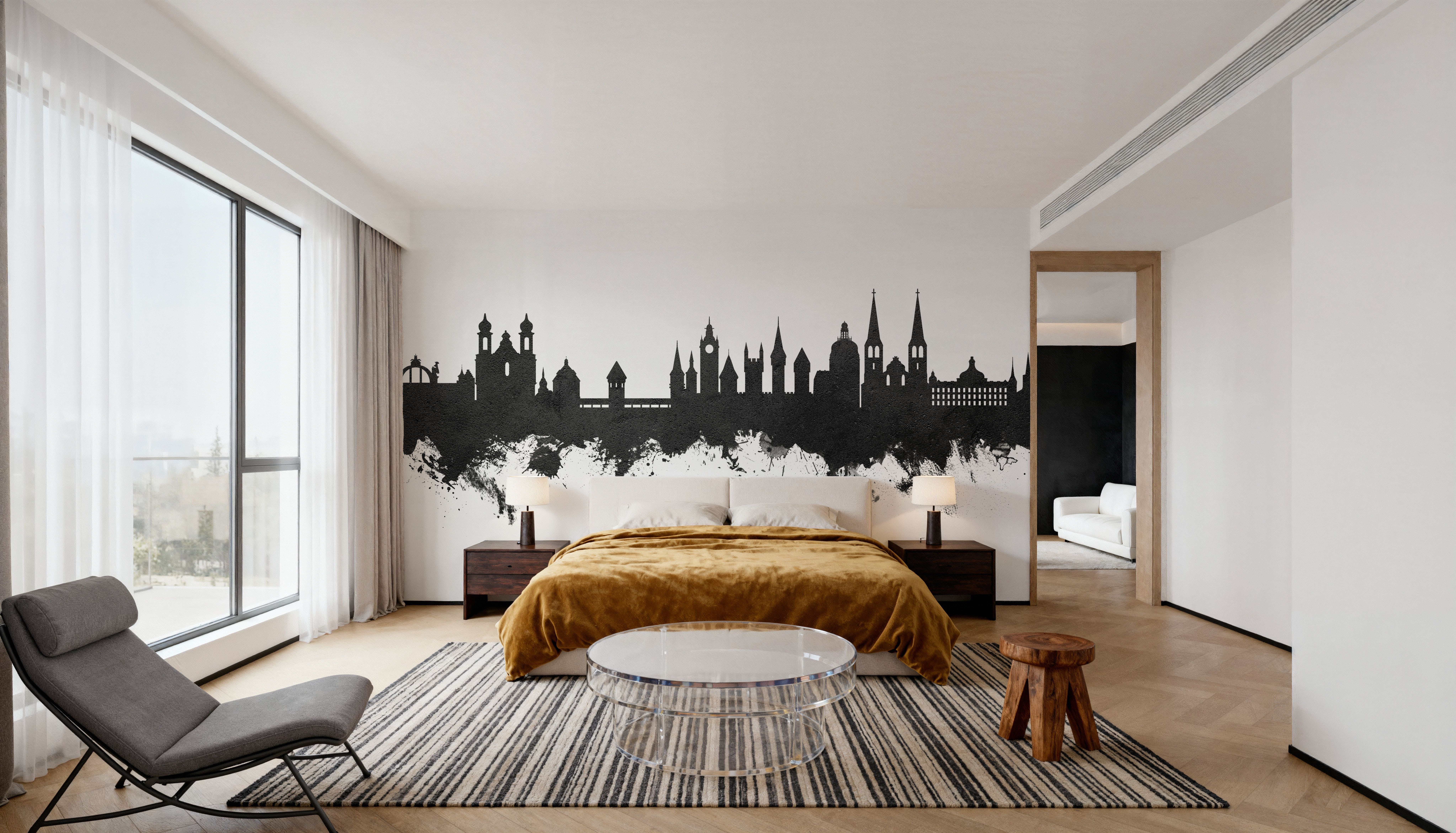 Lucerne Switzerland Luzern Skyline Black & White, Behang