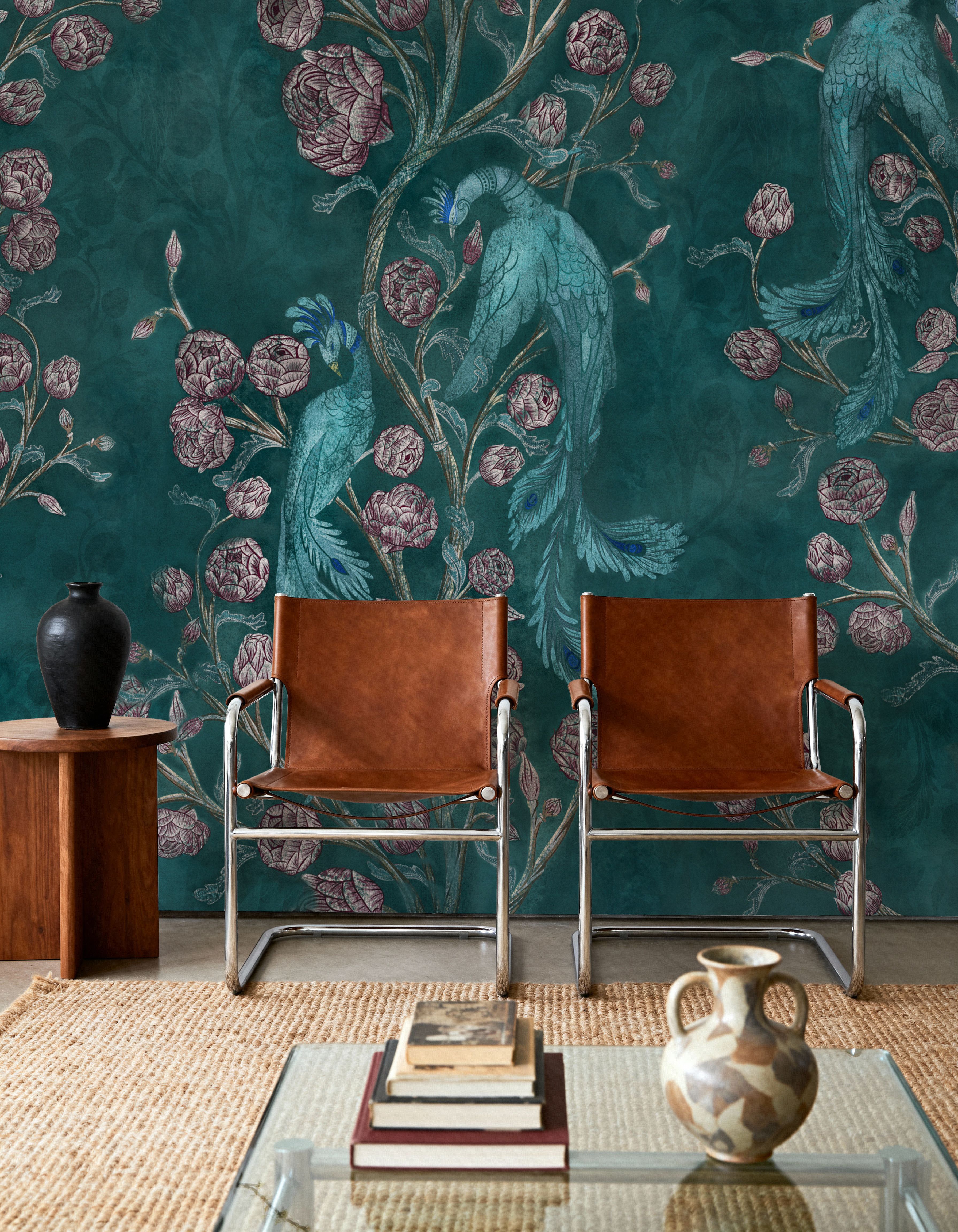 Peacock and Peony Chinoiserie Teal