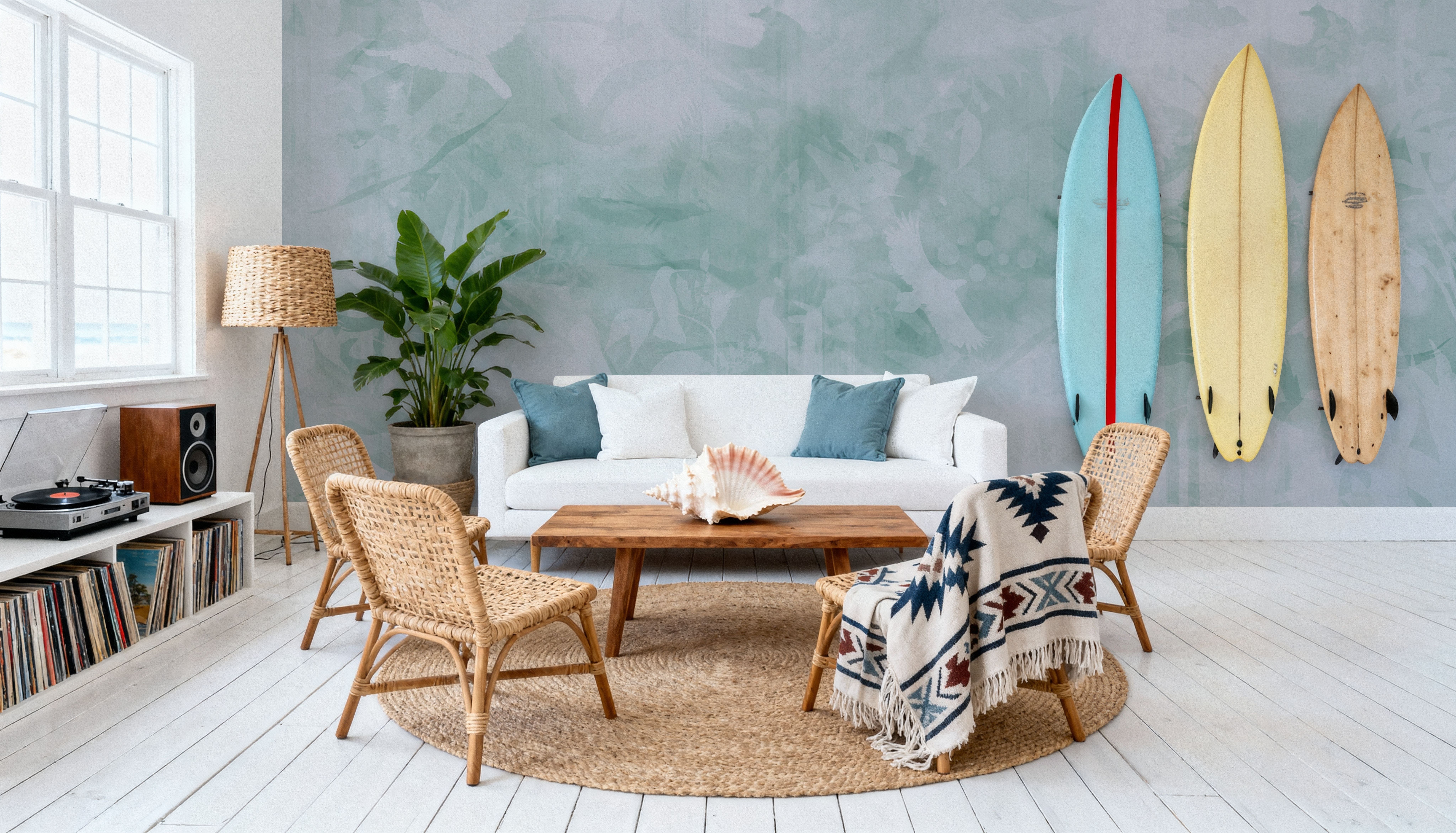 Birds of Freedom Blueish Green, Behang