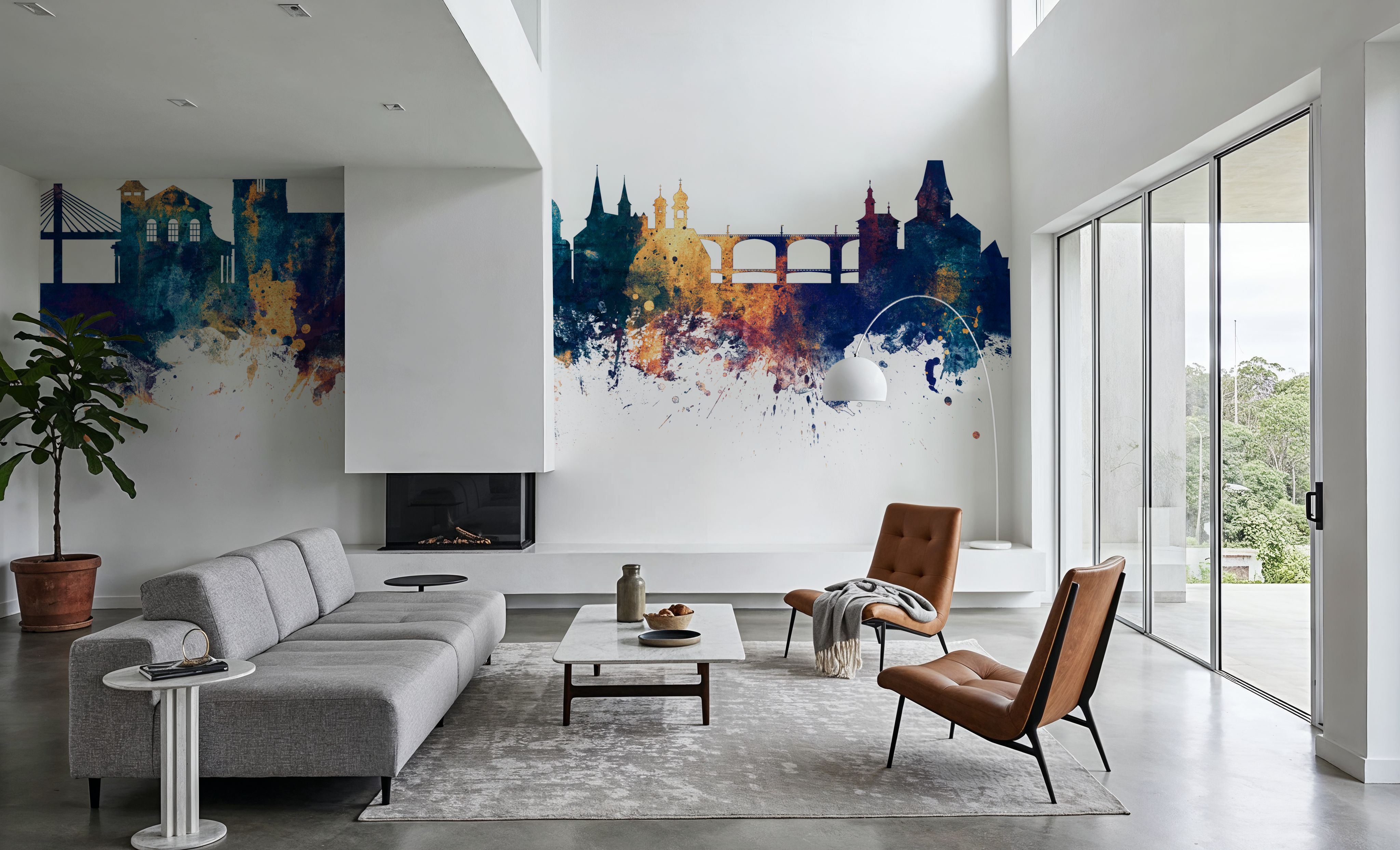 Fribourg Switzerland Skyline Blue & Bronze