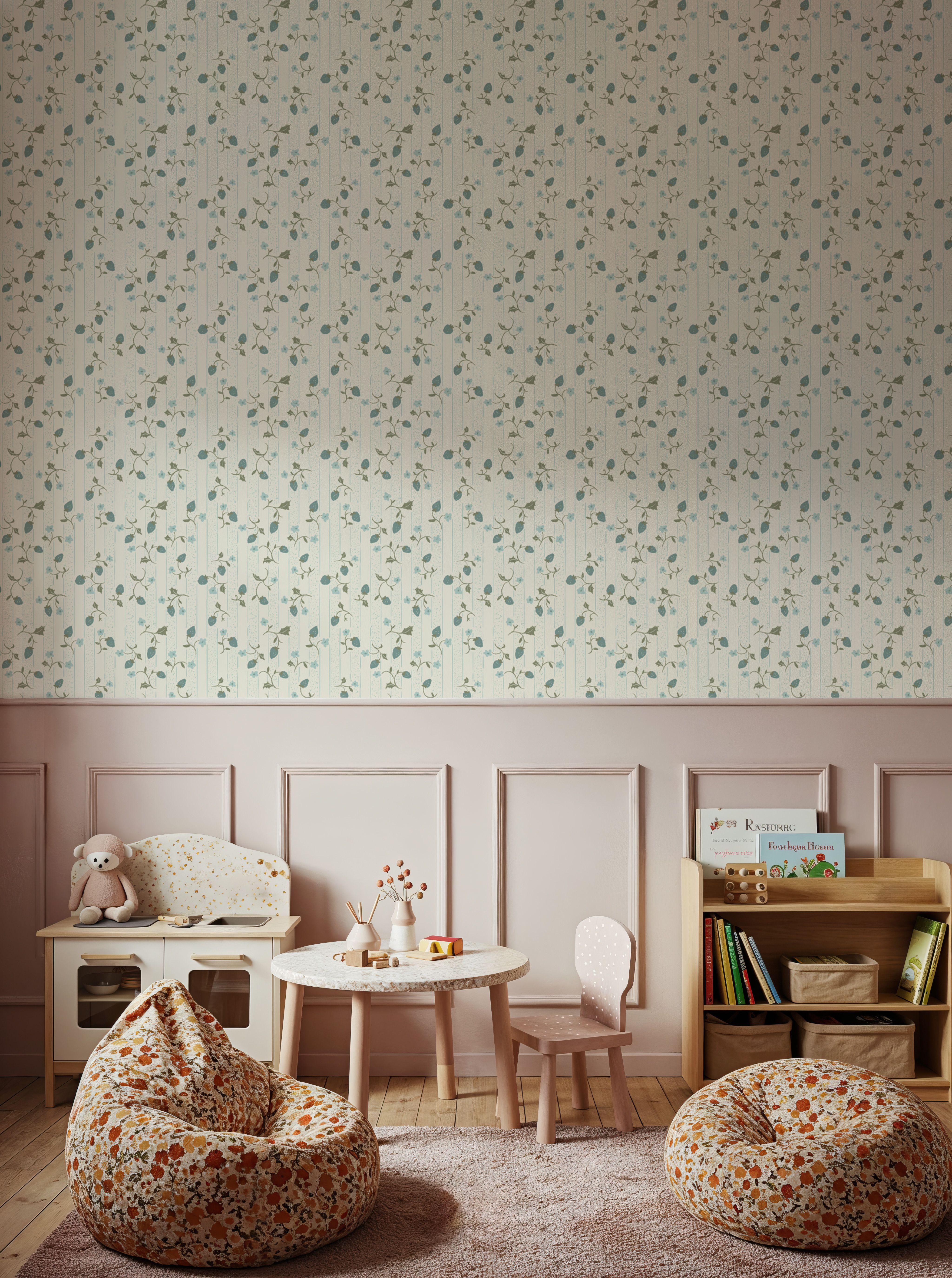 Ditsy Strawberry, French Blue