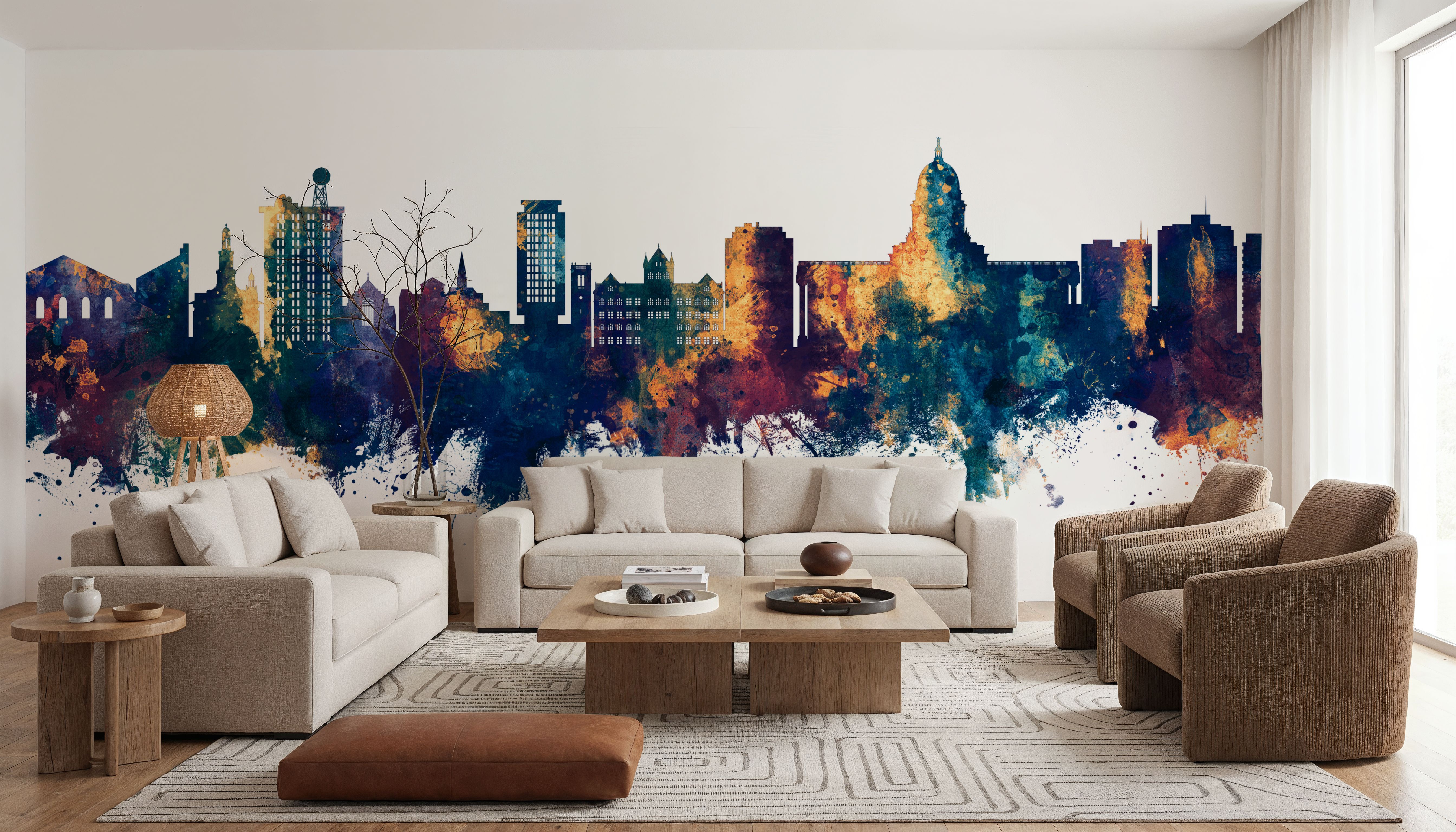 Madison Wisconsin Skyline Blue & Bronze, Wallpaper