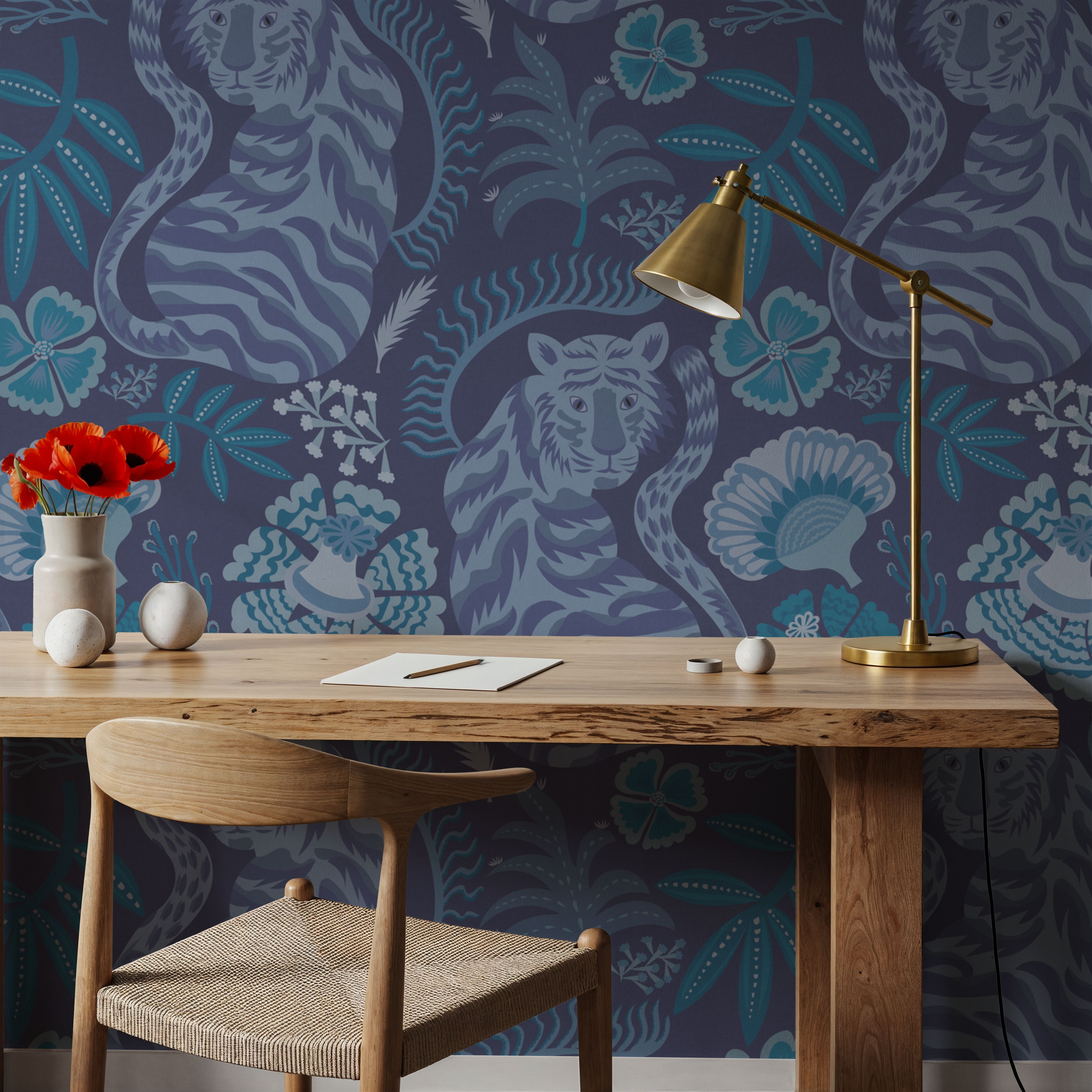 Painterly Tigers Blue, Papier peint