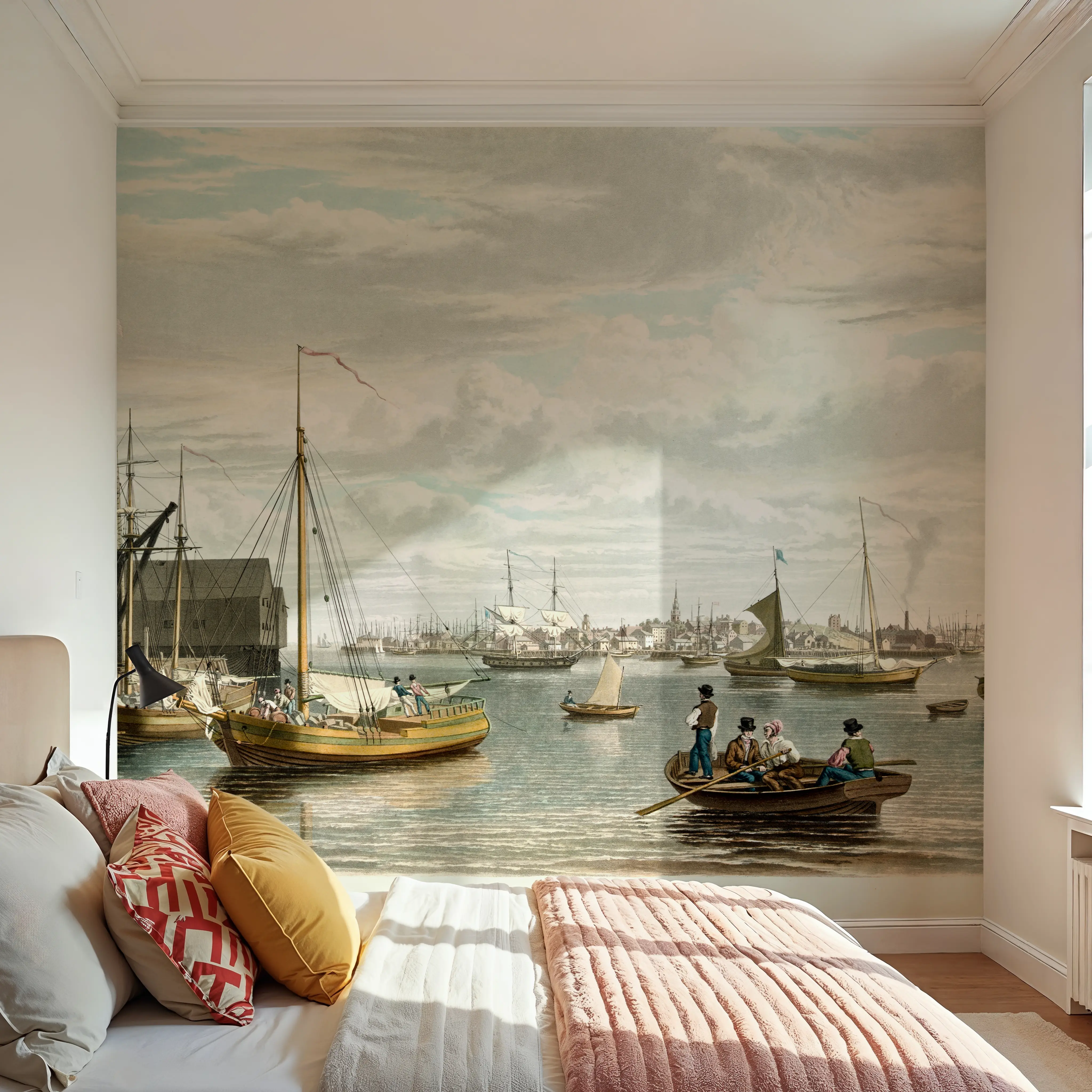 Wall Mural - Old view of Boston from City Point 1833 - Coastal Maritime mural wallpaper - Blue - Dining Room - Wallism UK