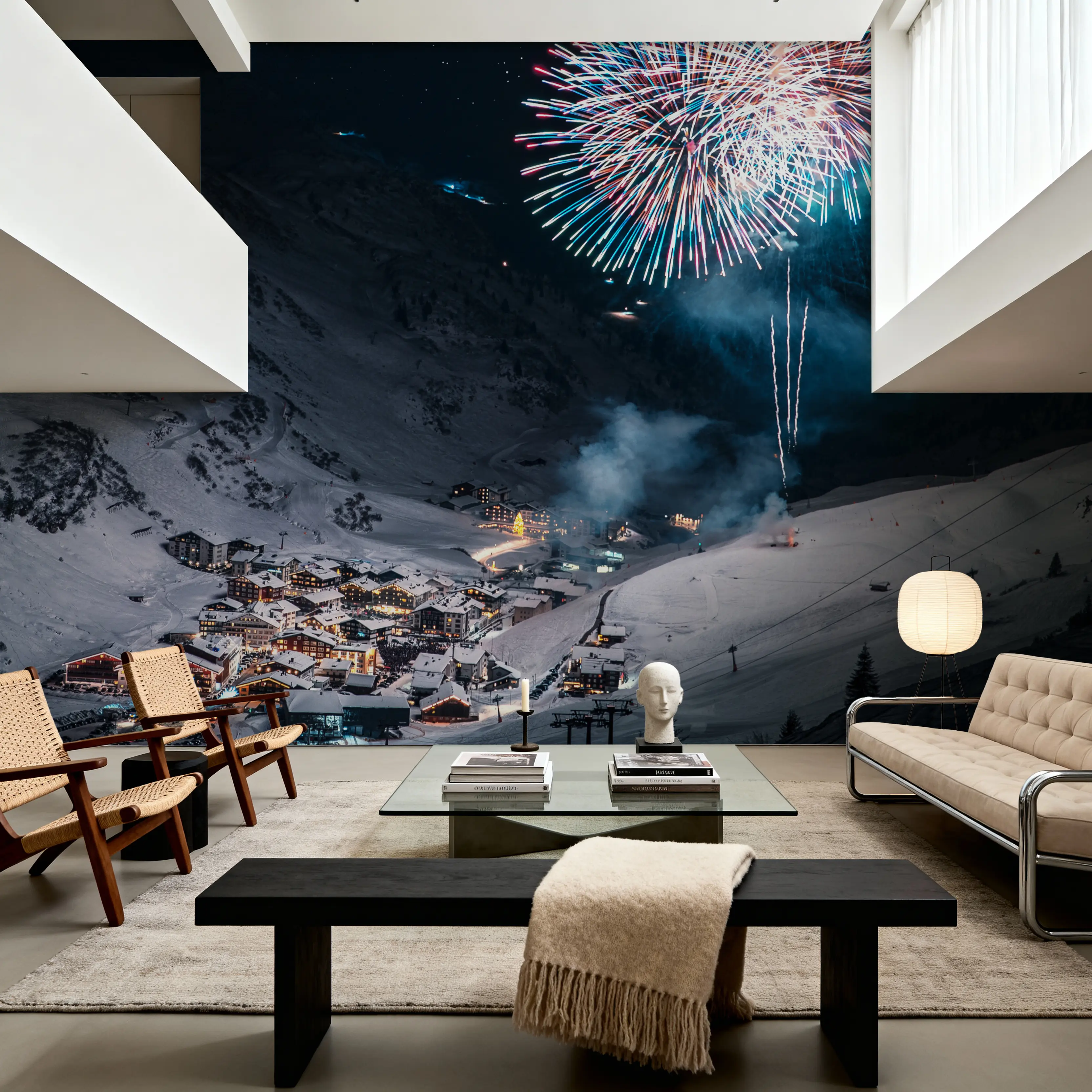 Papier Peint Panoramique - Alp Happy New Year - Neige Paysages - Bleu - Bureaux - Wallism France - Encollage au mur ou Autocollant