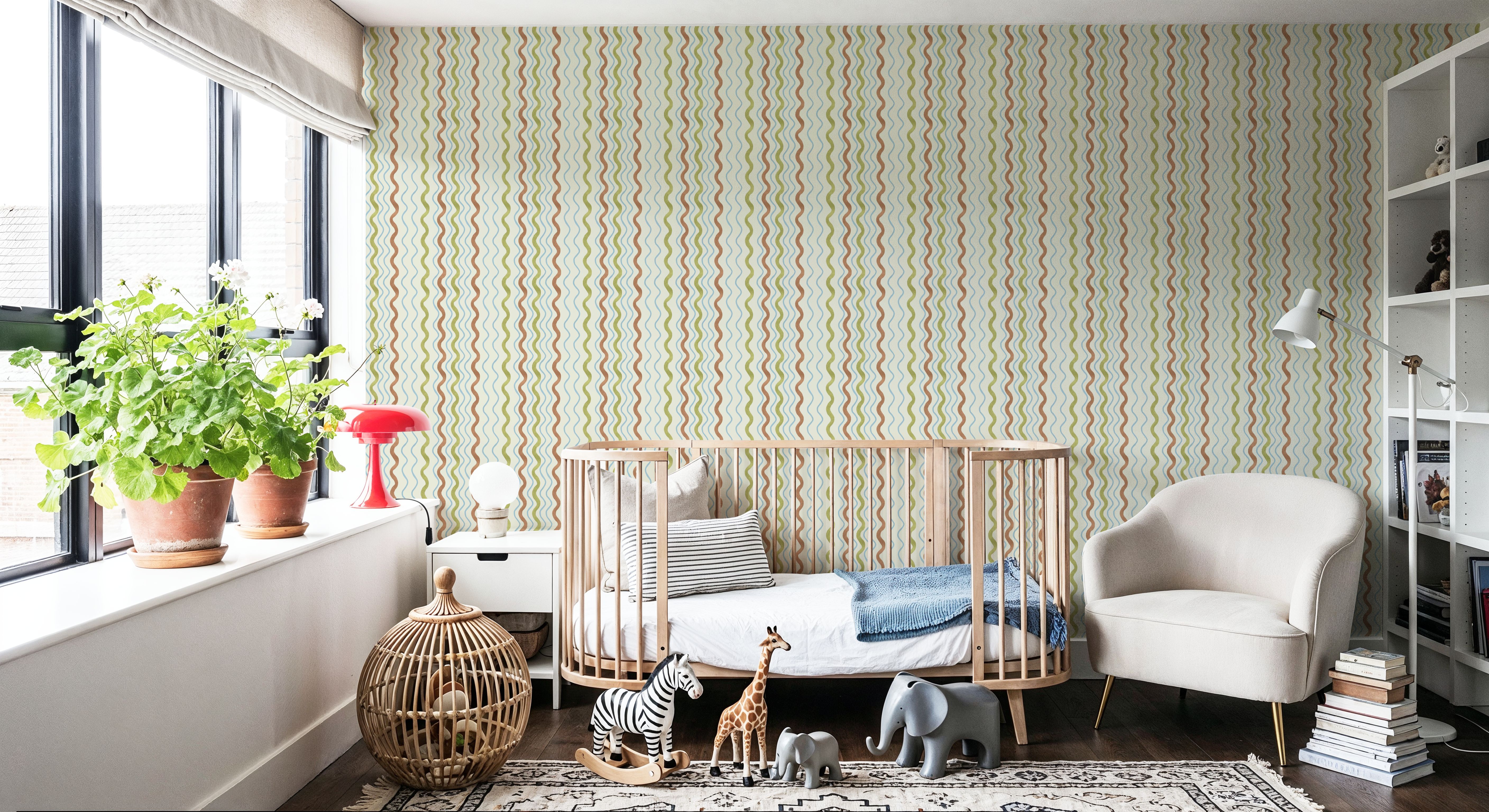 Wavy Stripes, Green & Rust