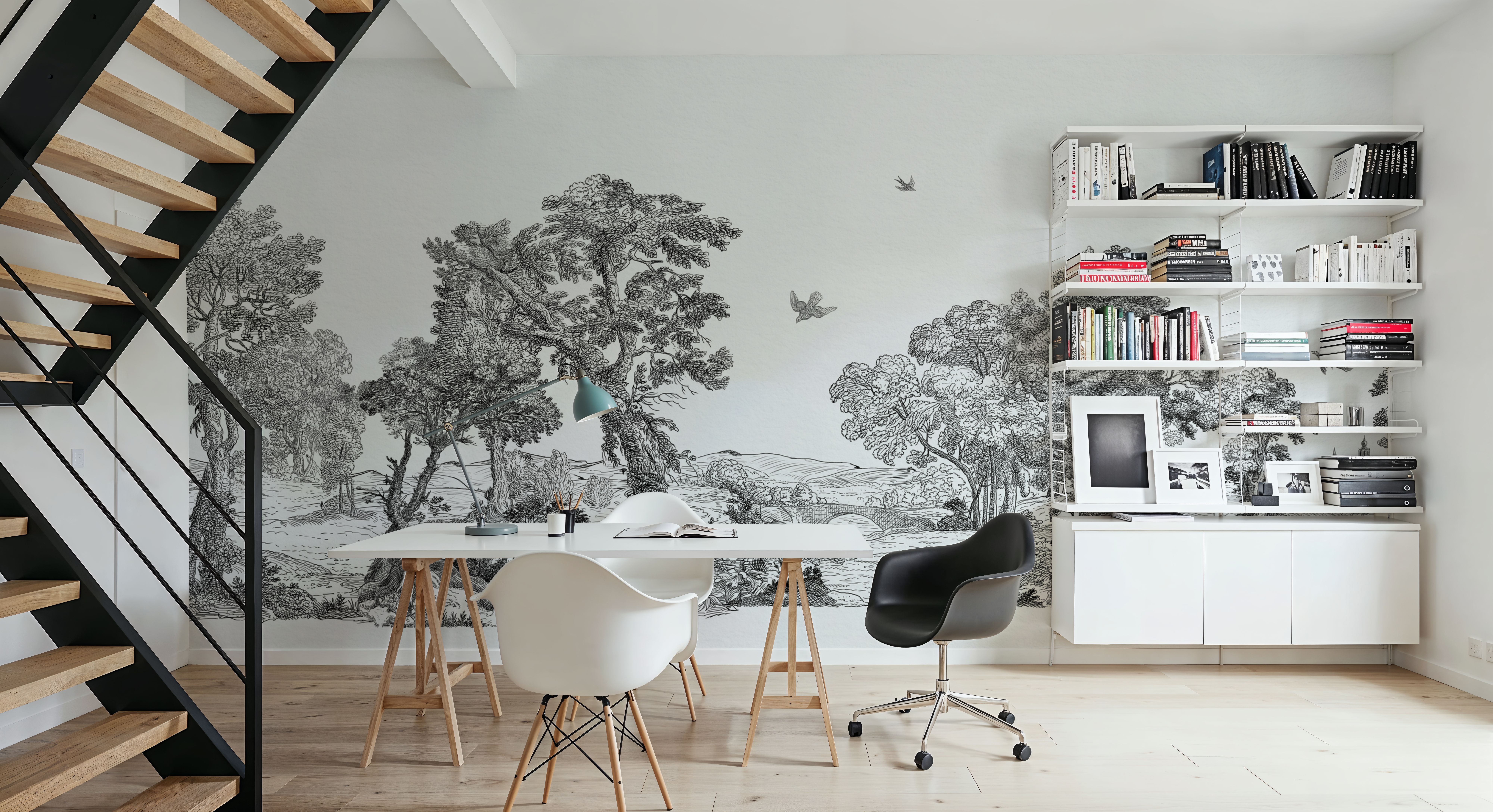 French Landscape, Black Ink, Wallpaper