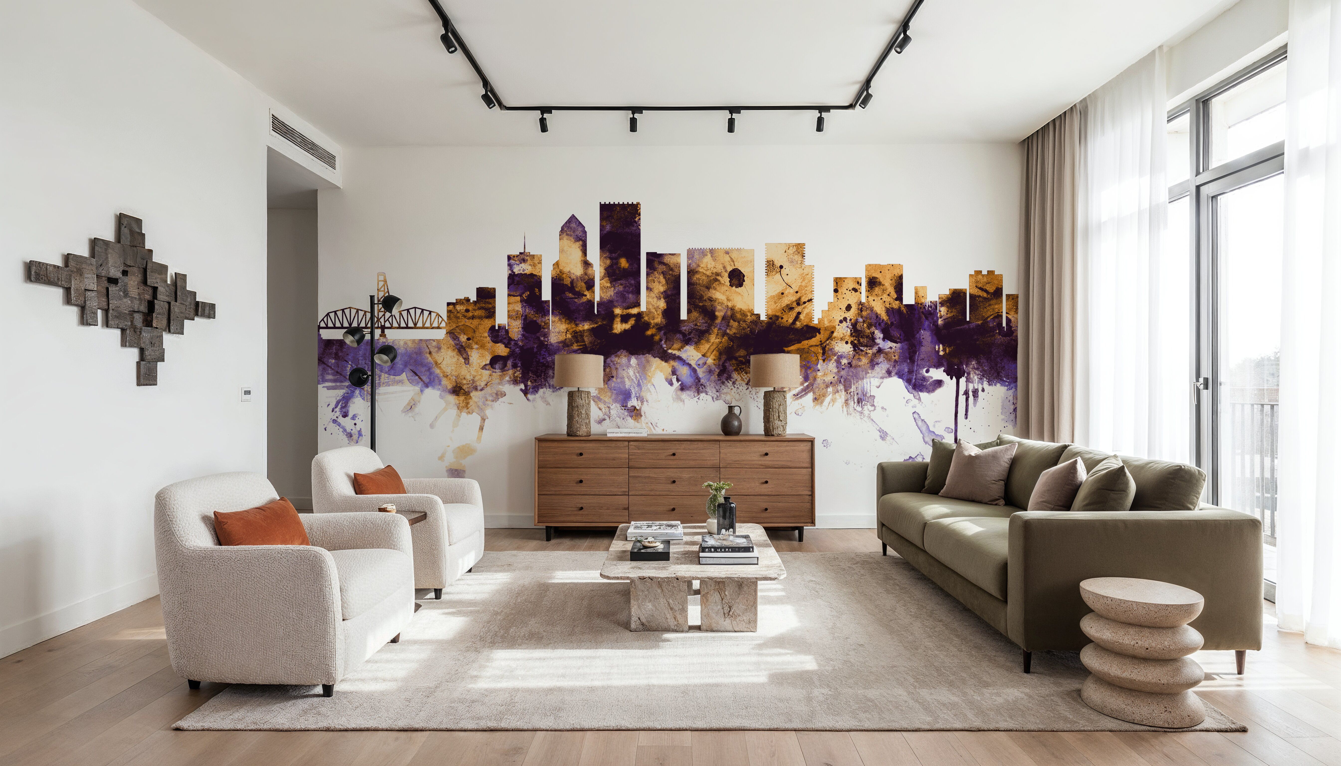 Portland Oregon Skyline Purple & Gold, Wallpaper