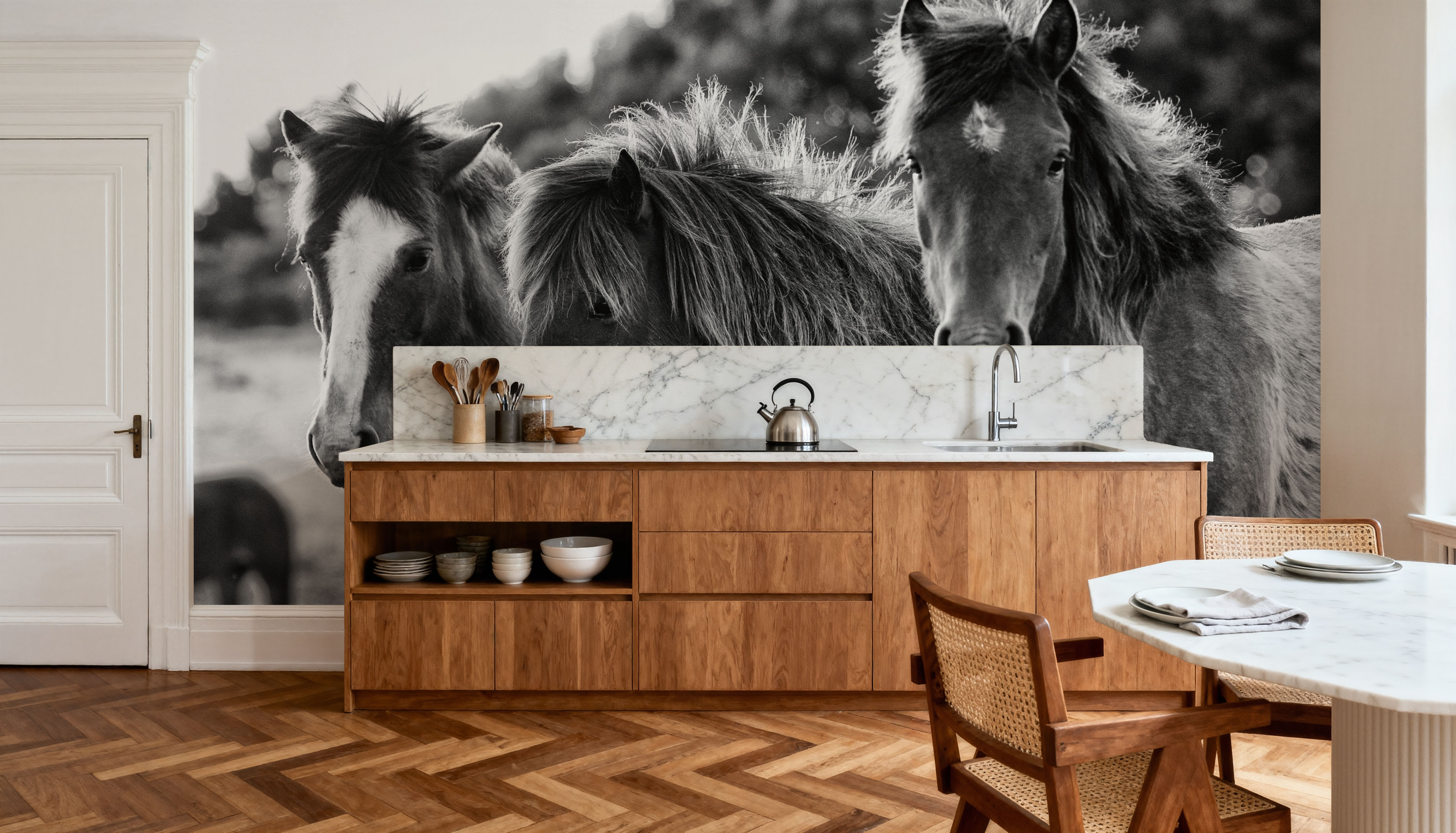 Horses Three Black and White