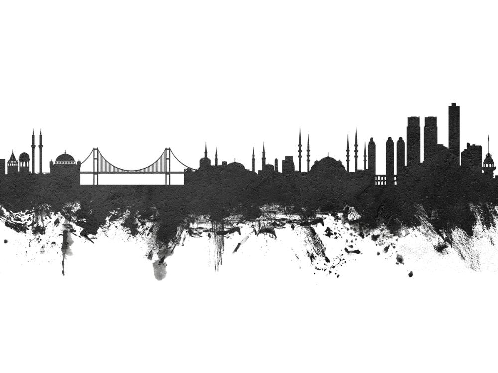 Istanbul Turkey Skyline Black & White