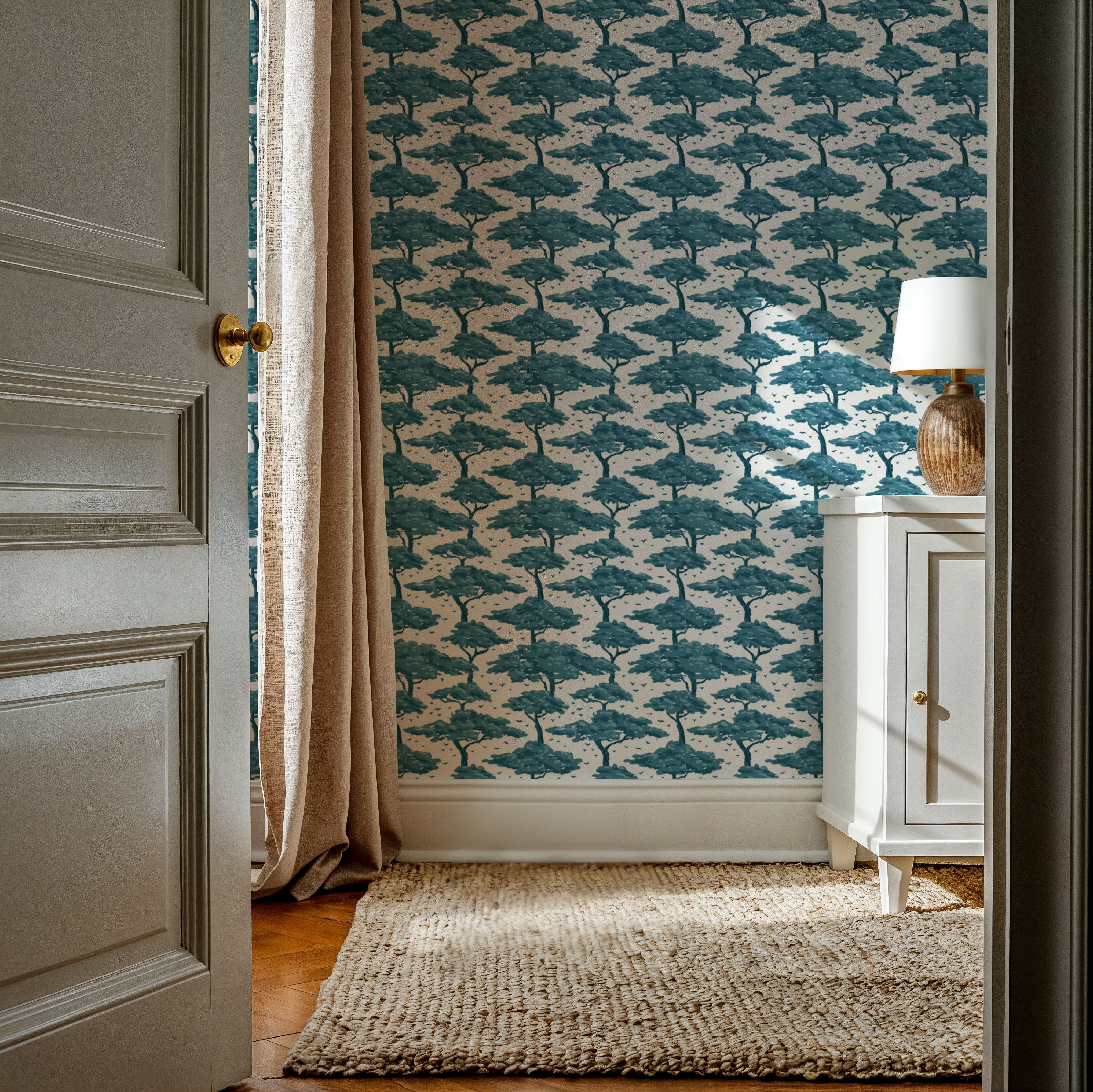 Tree Canopy, Teal on Snow, Papel de parede