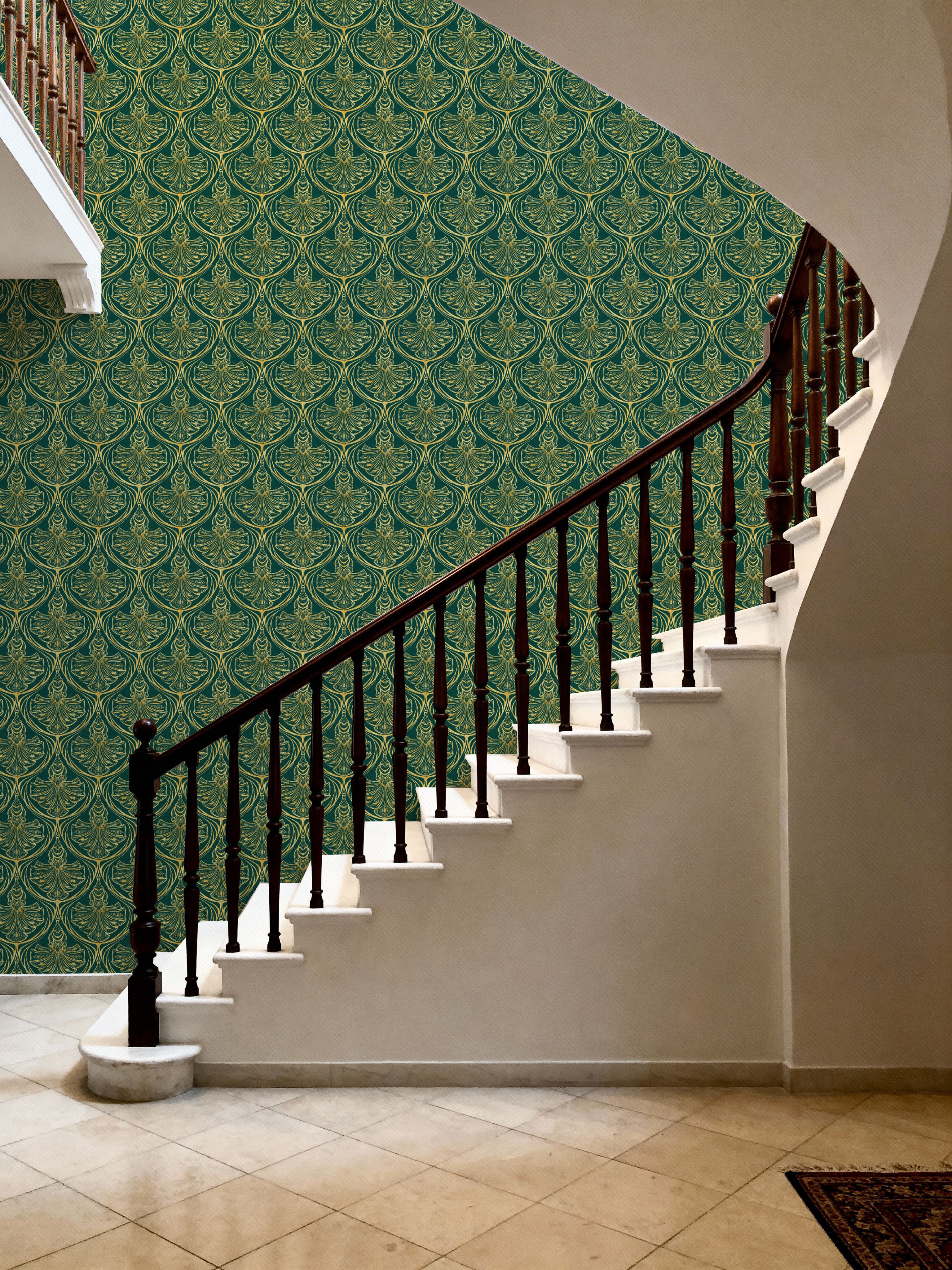 Art Deco Peacock Scallops, Emerald