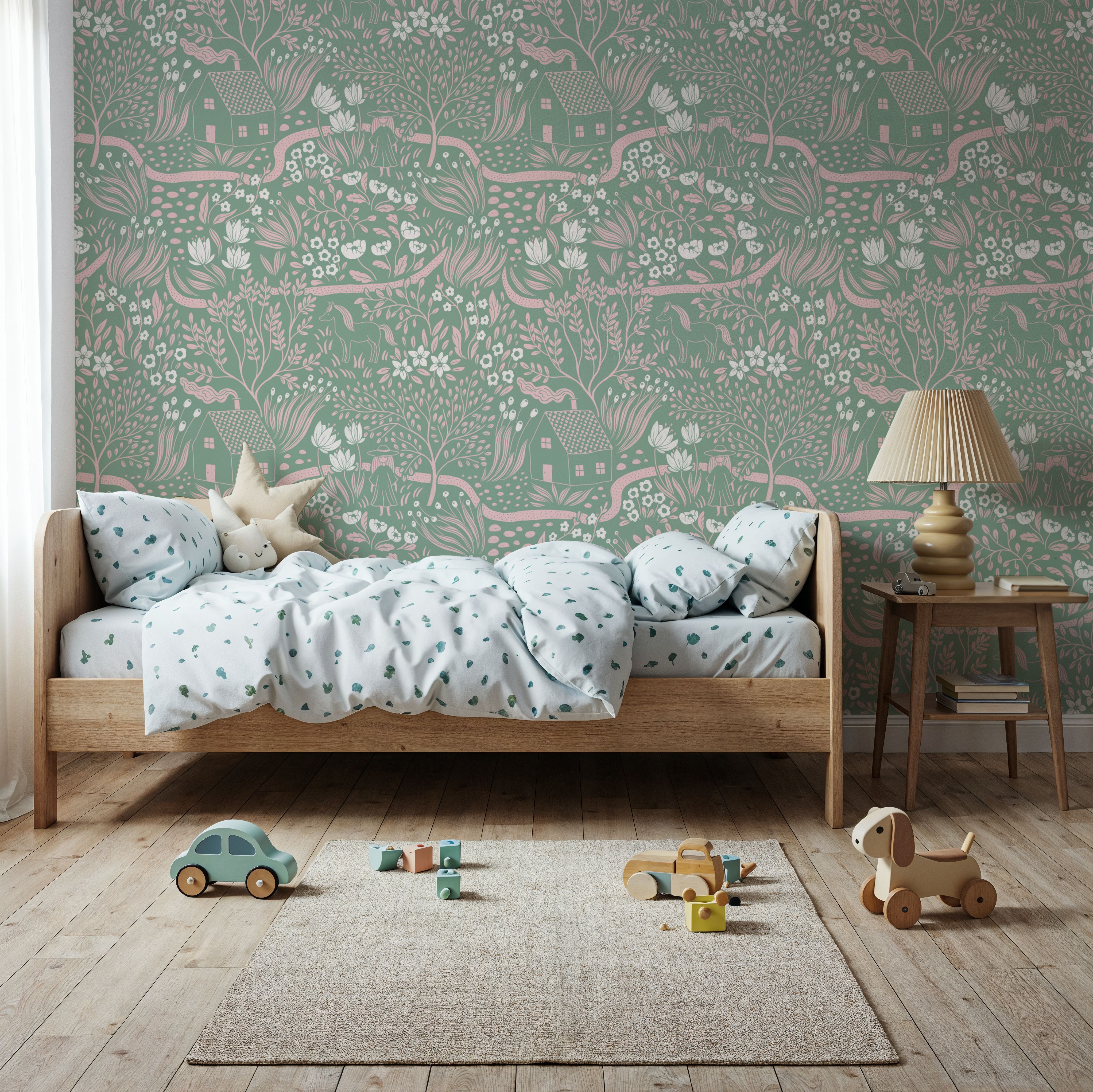 Countryside, Pink on Green