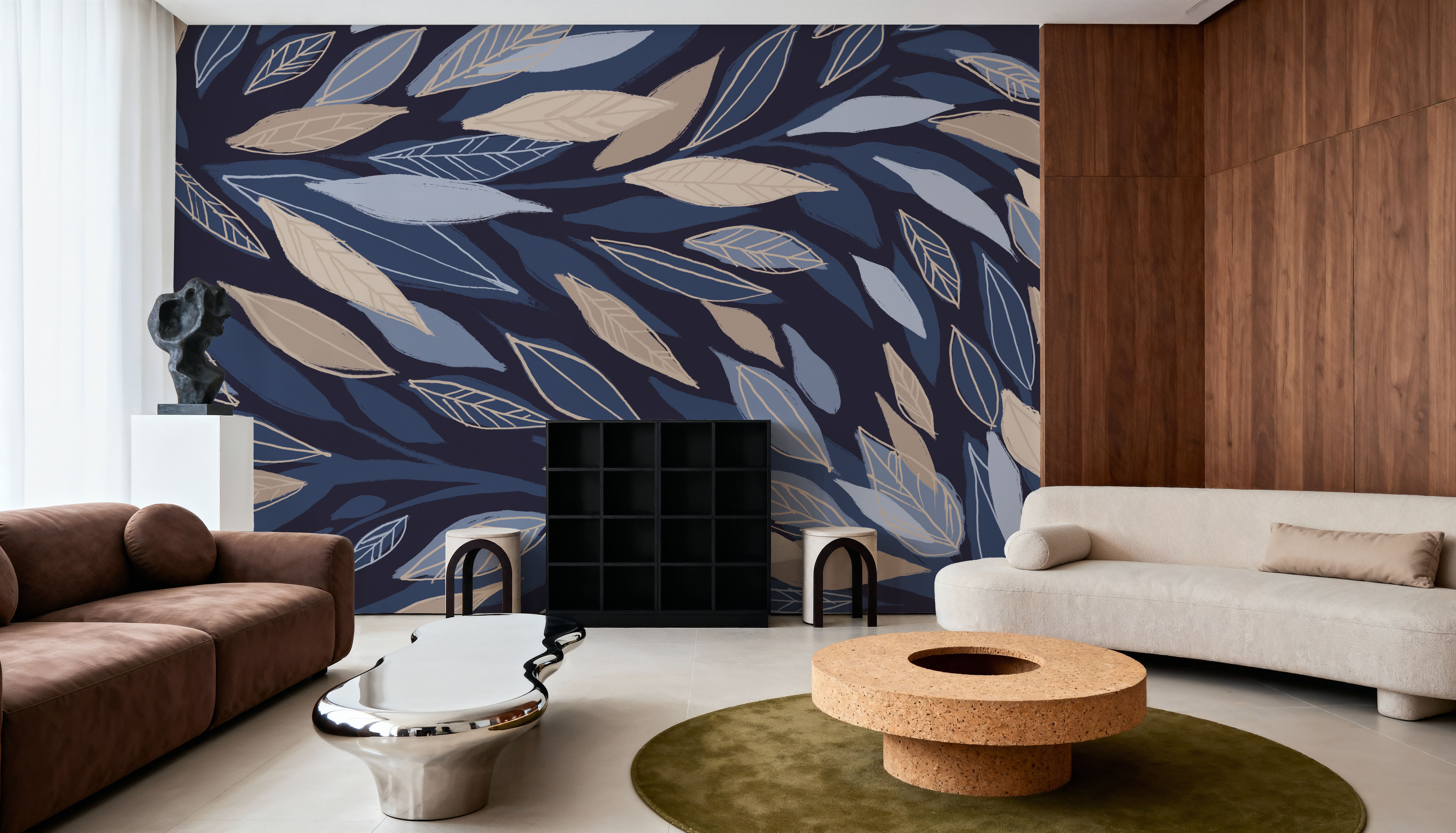 Leafy Lines Dark, Wallpaper