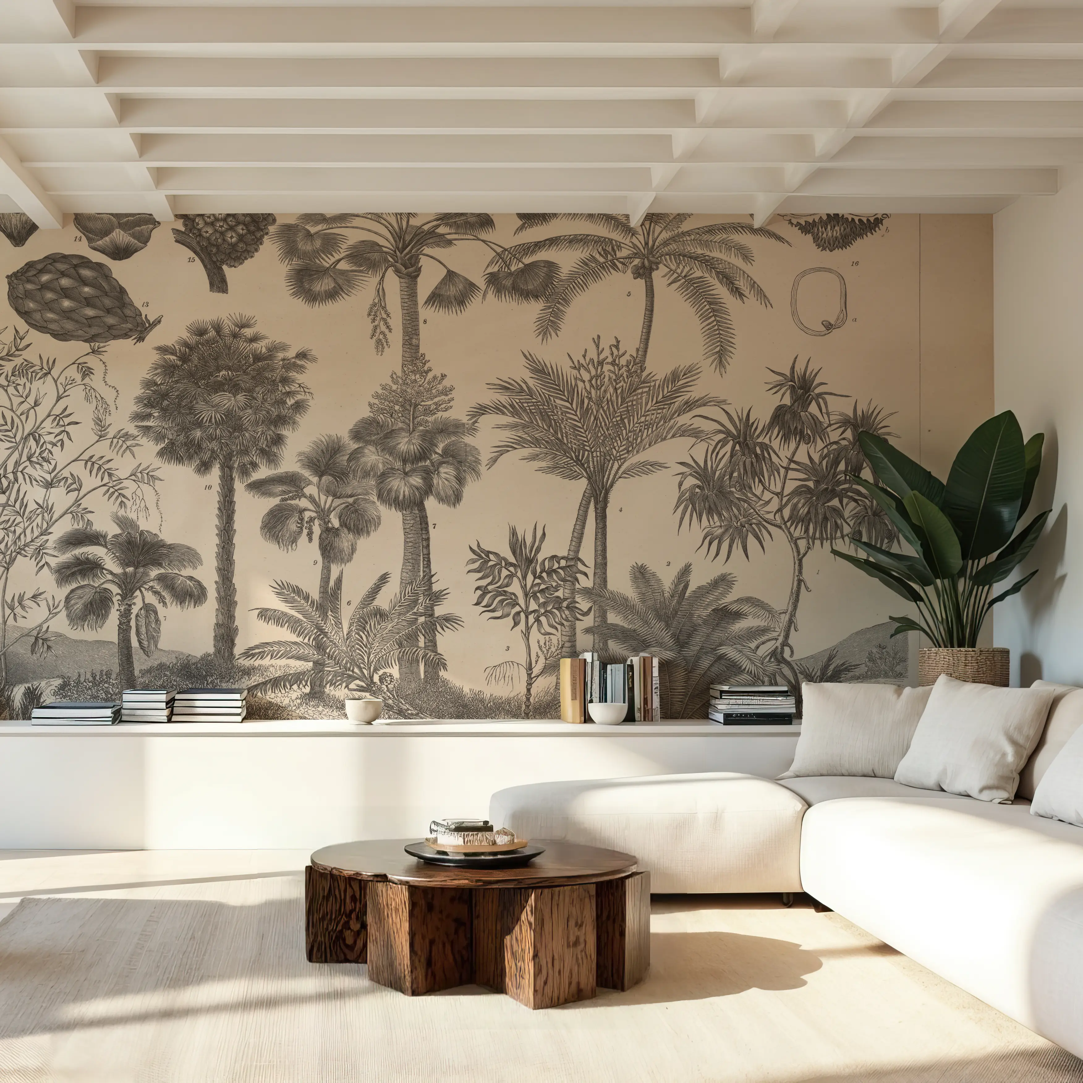 Wall Mural - Botanik II Vintage - Foliage Jungle & Tropical mural wallpaper - Brown - Hallway staircases - Wallism UK - Peel & Stick or Paste-the-Wall