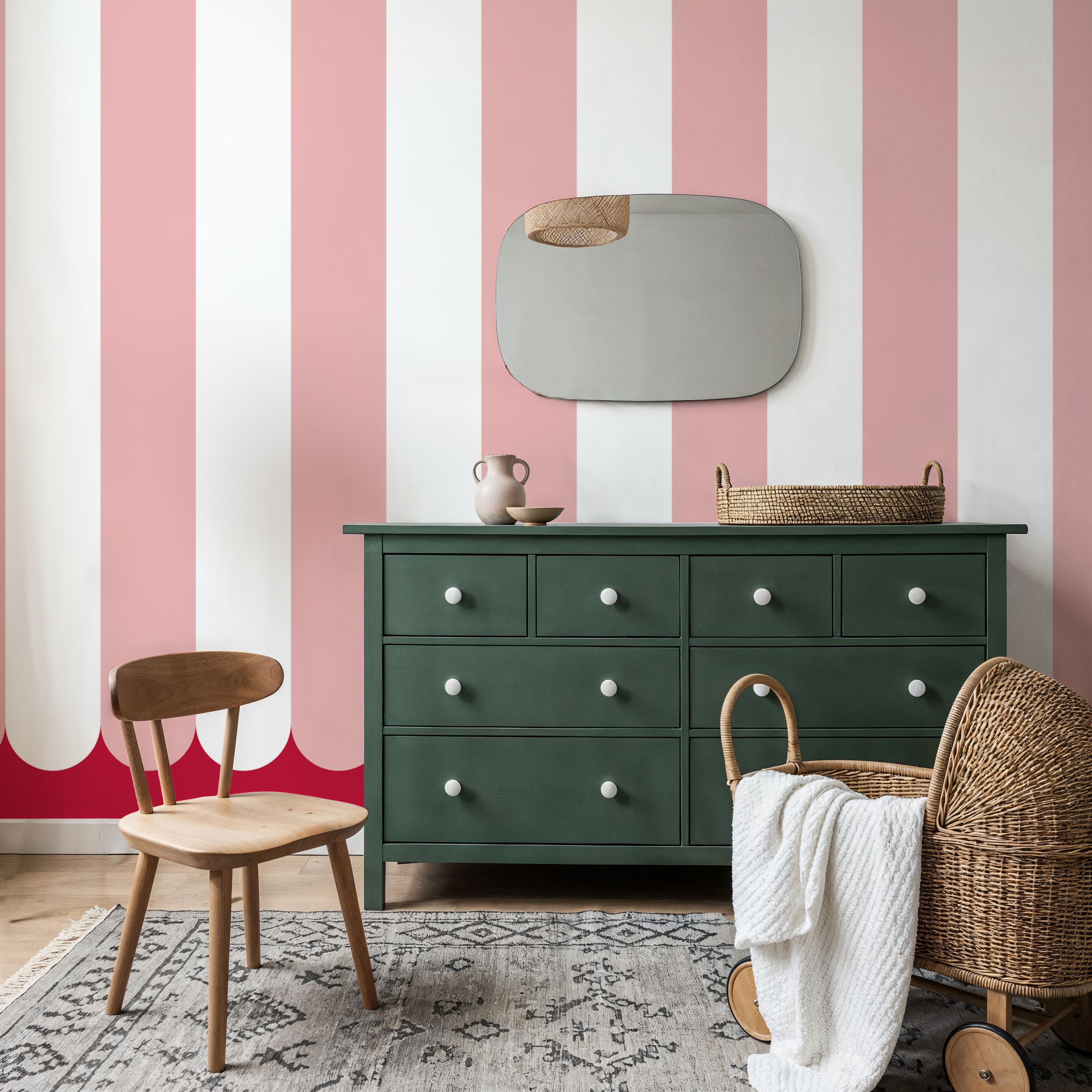 Scalloped Circus Stripes, Pink