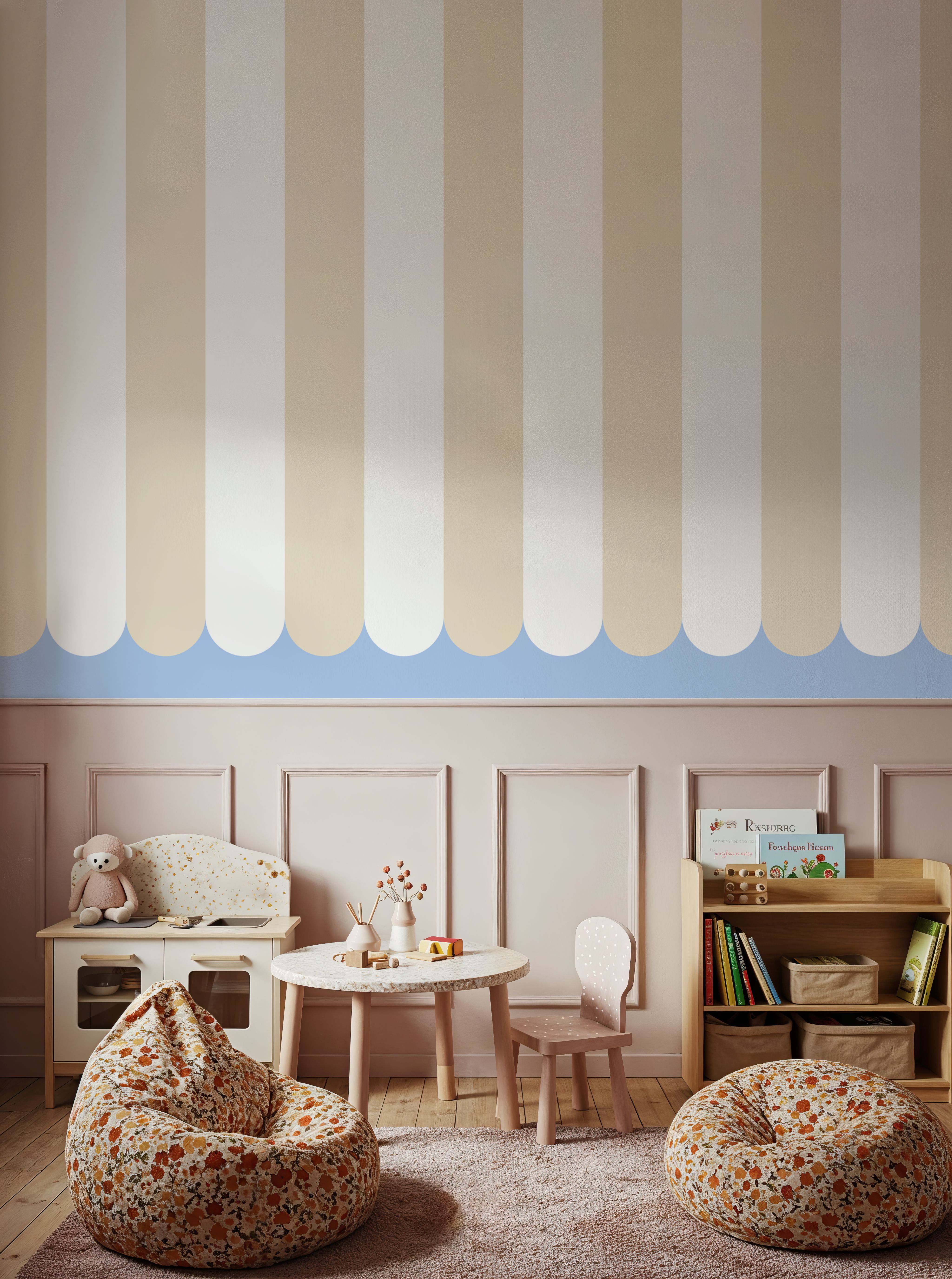 Scalloped Circus Stripes, Beige