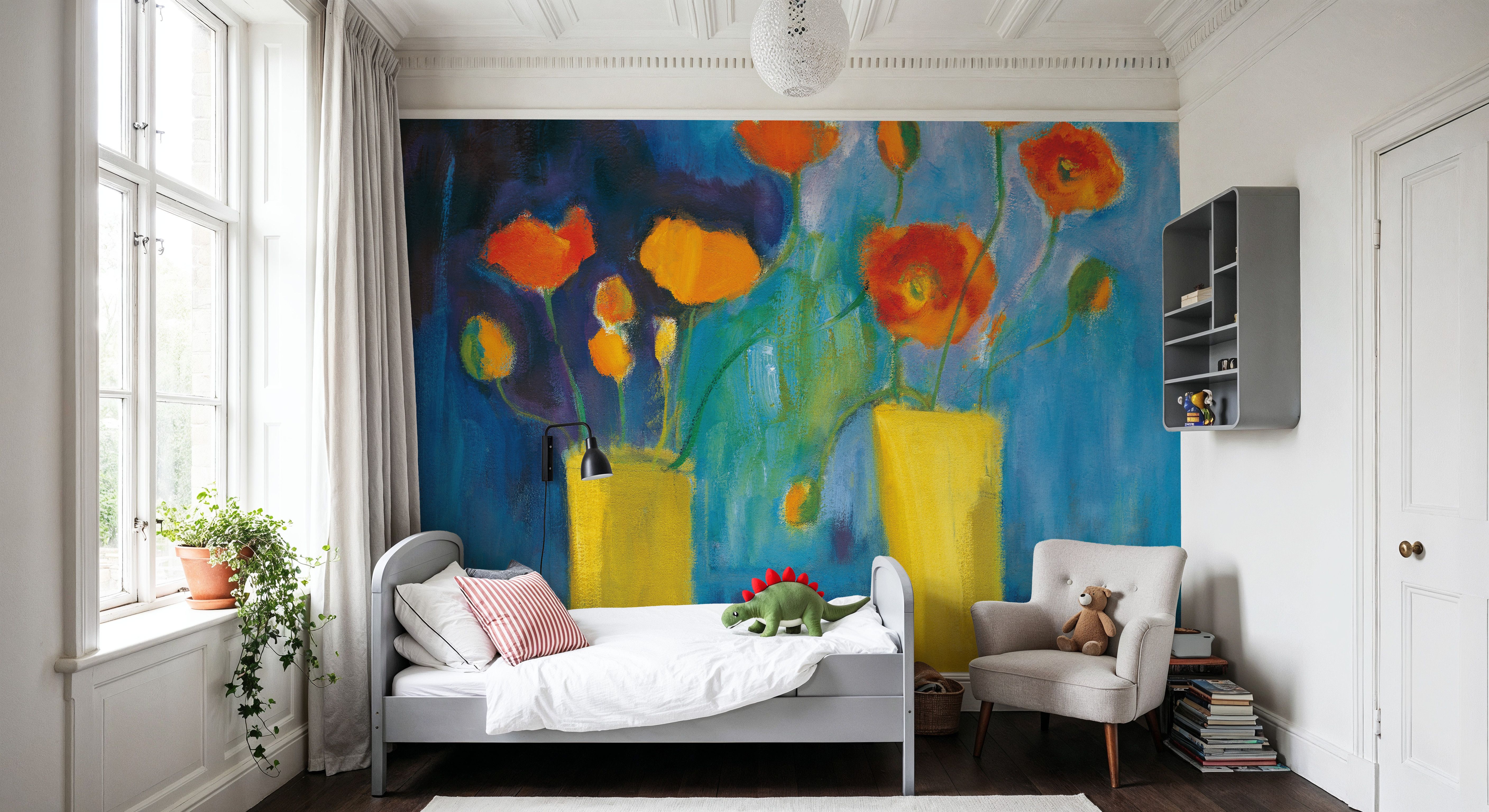 Cadmium Orange Poppies on Blue
