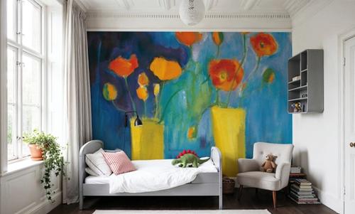 Cadmium Orange Poppies on Blue