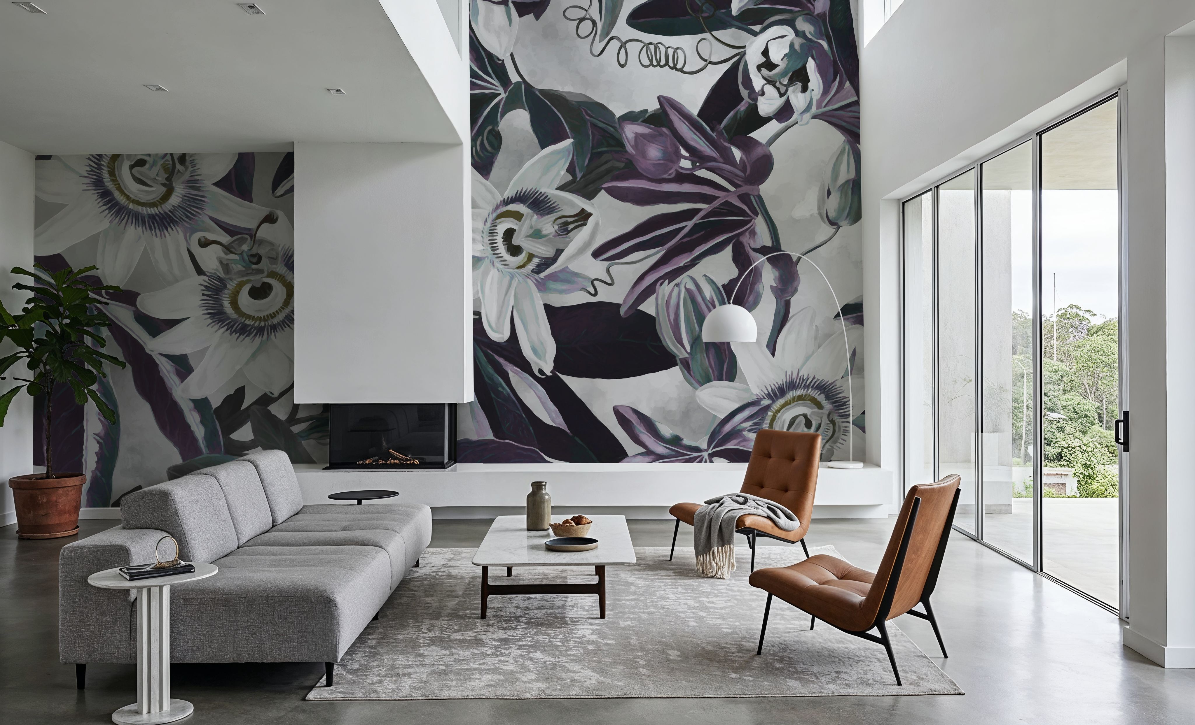 White Passiflora Muted Green, Wallpaper