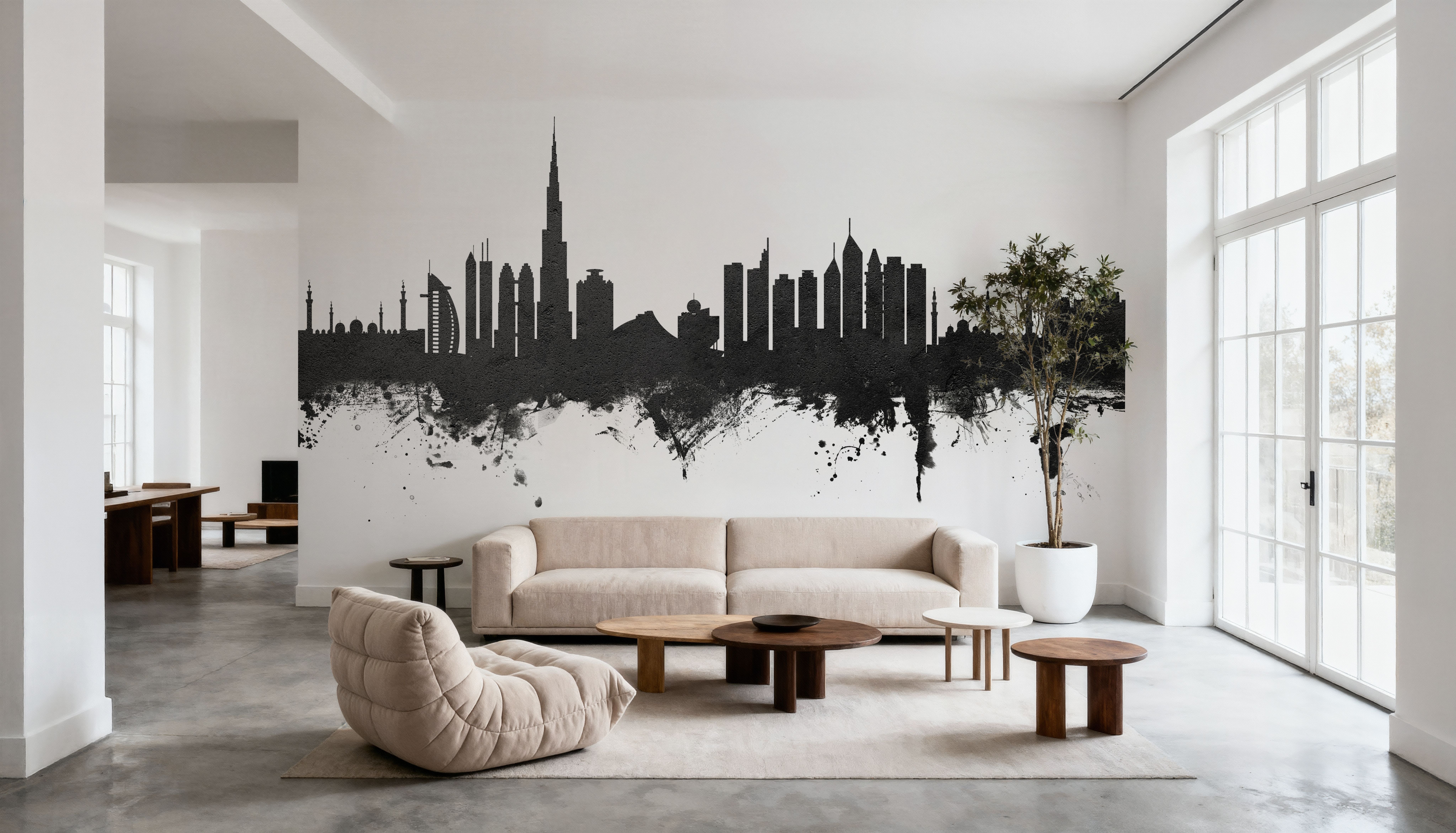 Dubai Skyline Black & White, Behang