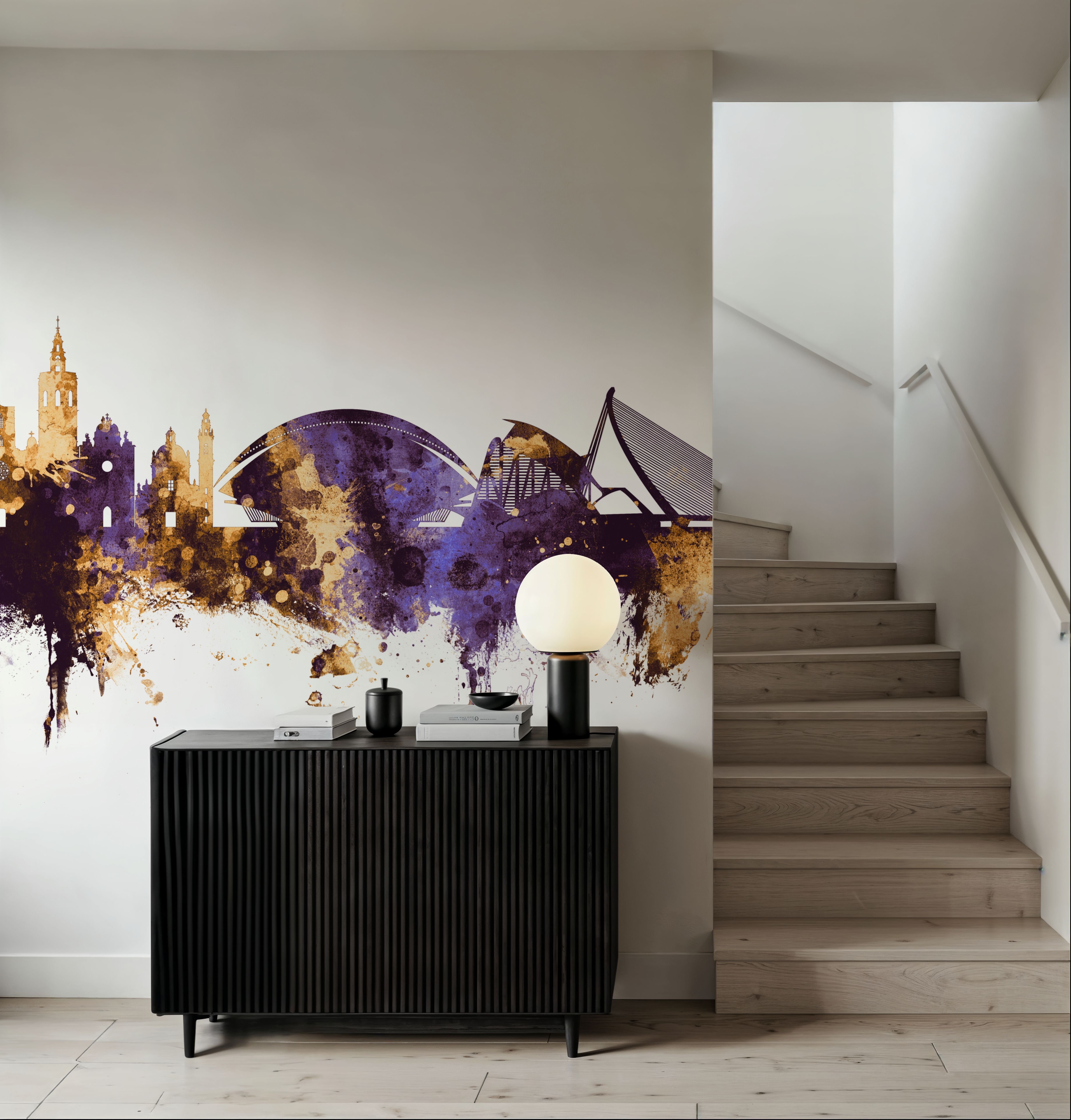 Valencia Spain Skyline Purple & Gold