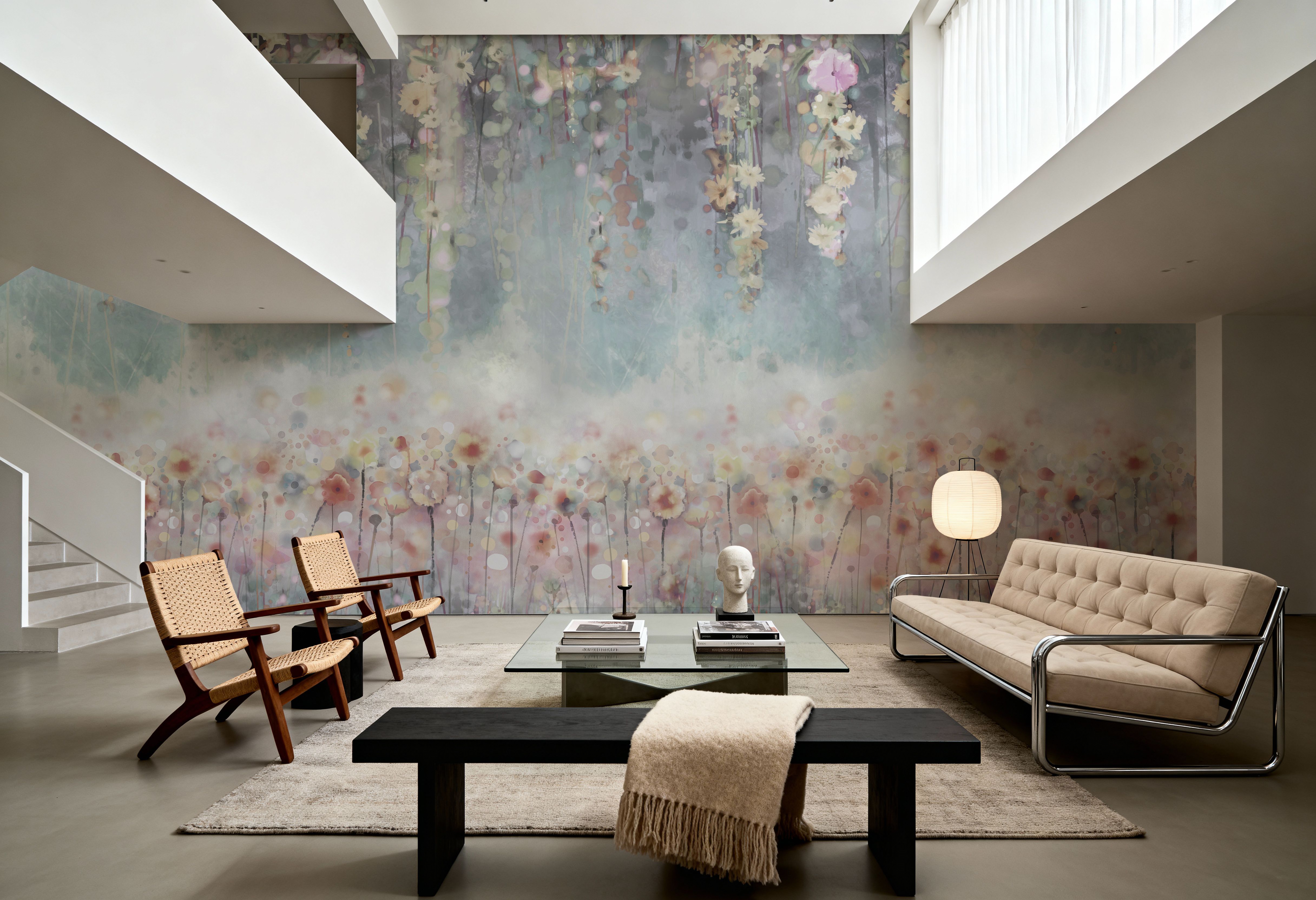 Fotomurale - Wisteria Blue Green - Astratti Floreali - Grigio - Salotti - Wallism Italia - Incollare al muro o Autoadesivo