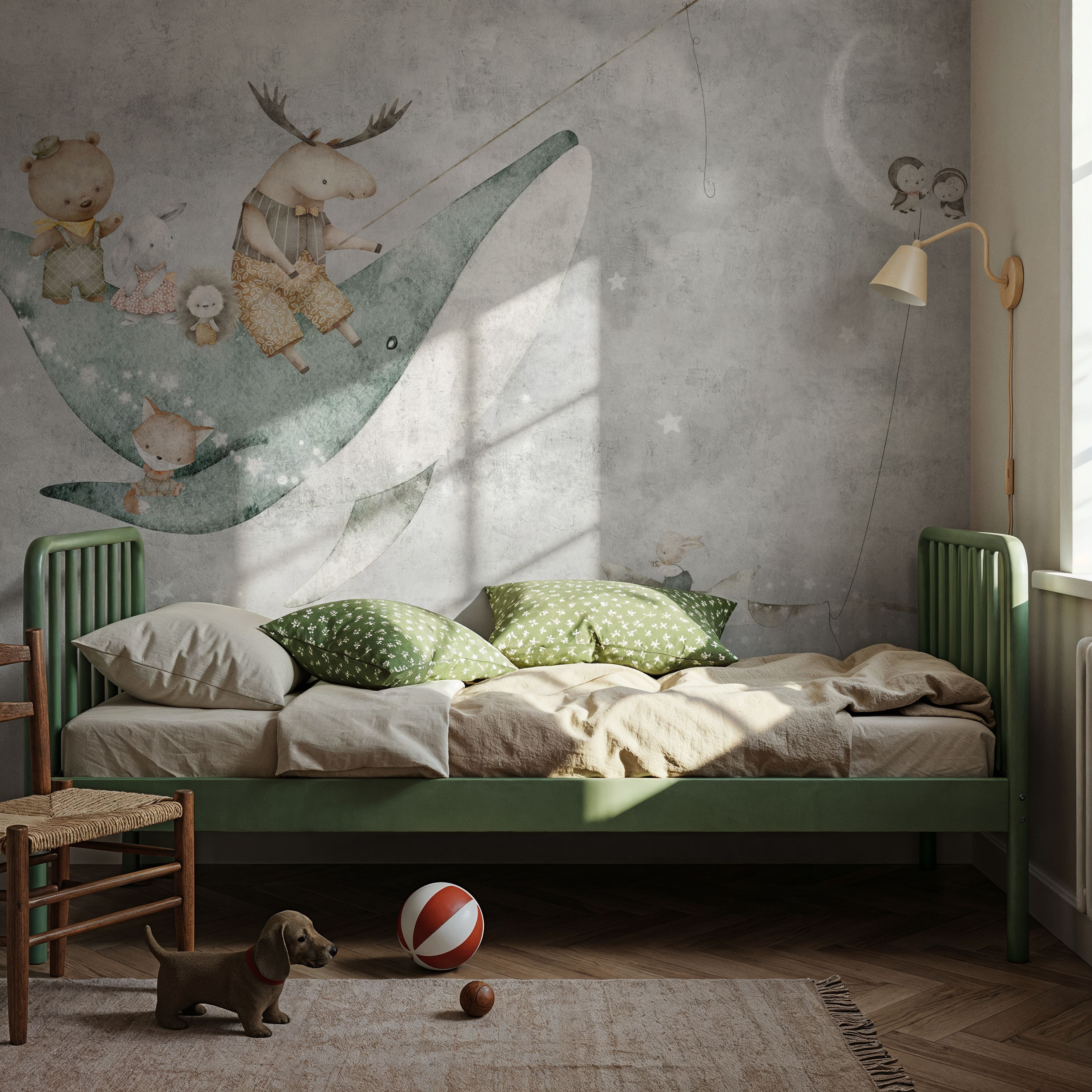 Wall Mural - Bedtime Tales, Stone Gray - Fantasy Graphics mural wallpaper - Blue - Kids' Room - Wallism UK - Premium, Textured or Peel & Stick