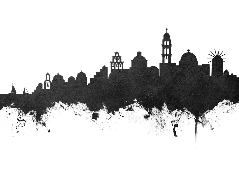 Santorini Skyline Black & White