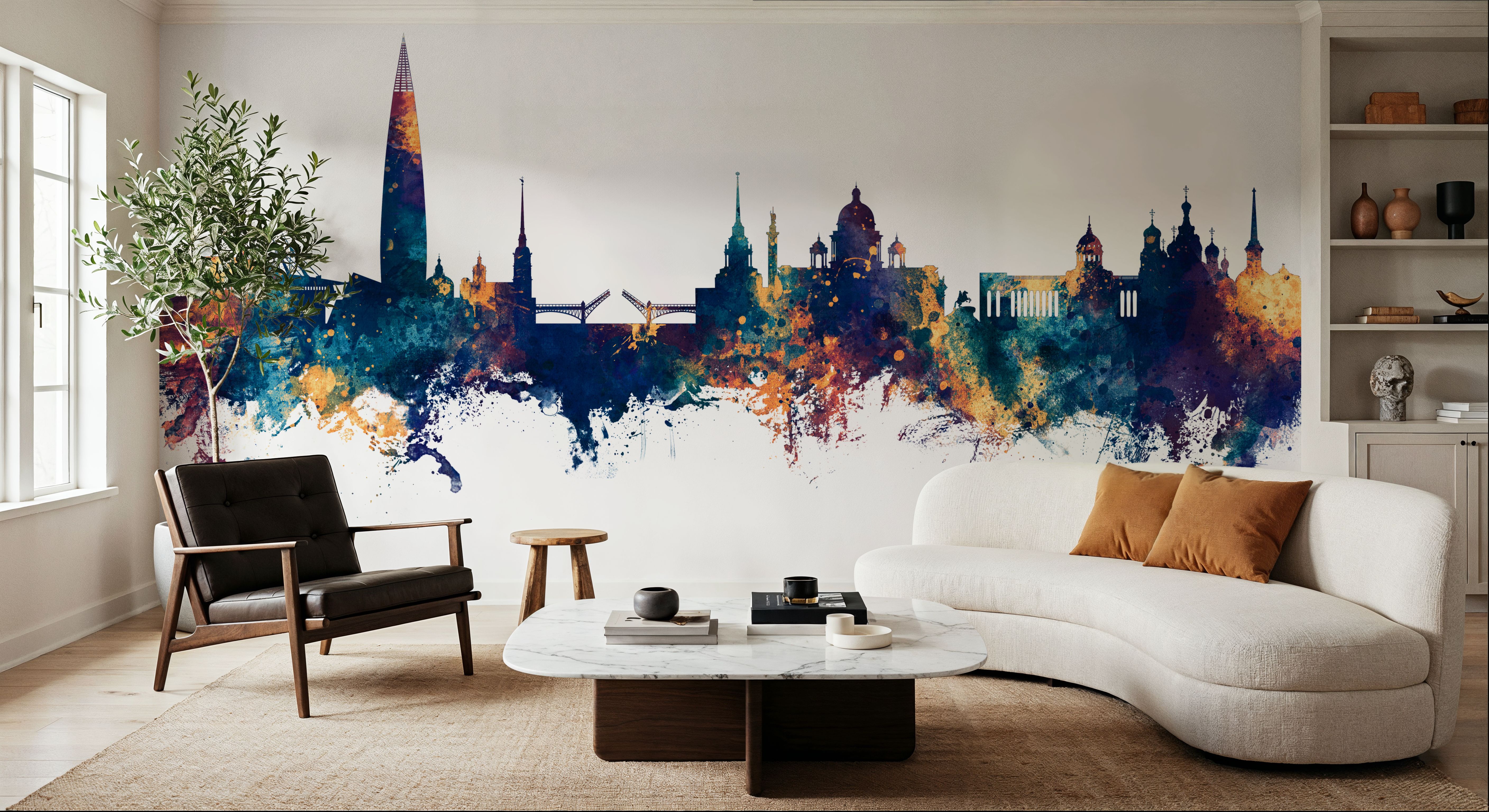 St Petersbug Russia Skyline Blue & Bronze, Wallpaper